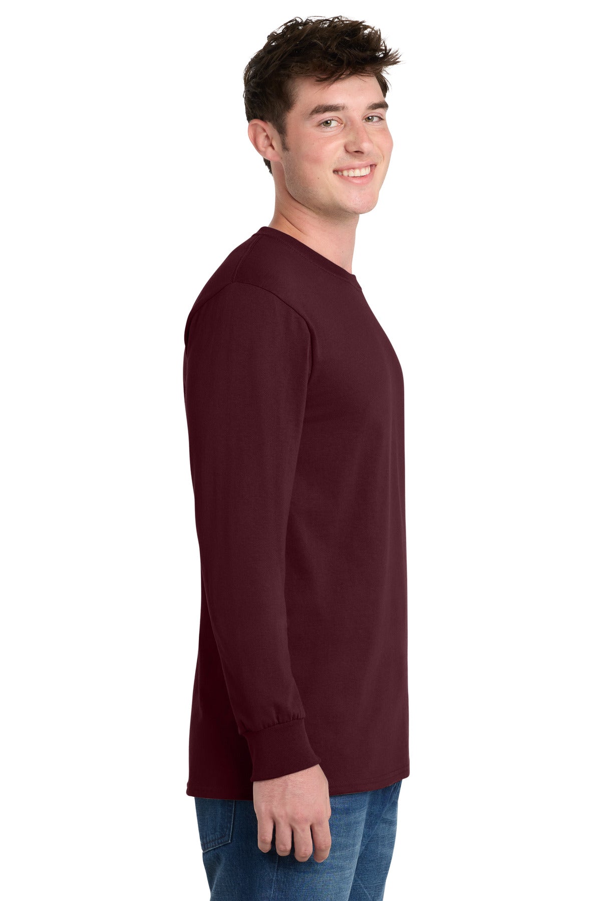 Port & Co Tall Long Sleeve Essential Tee. PC61LST - Athletic Maroon - side