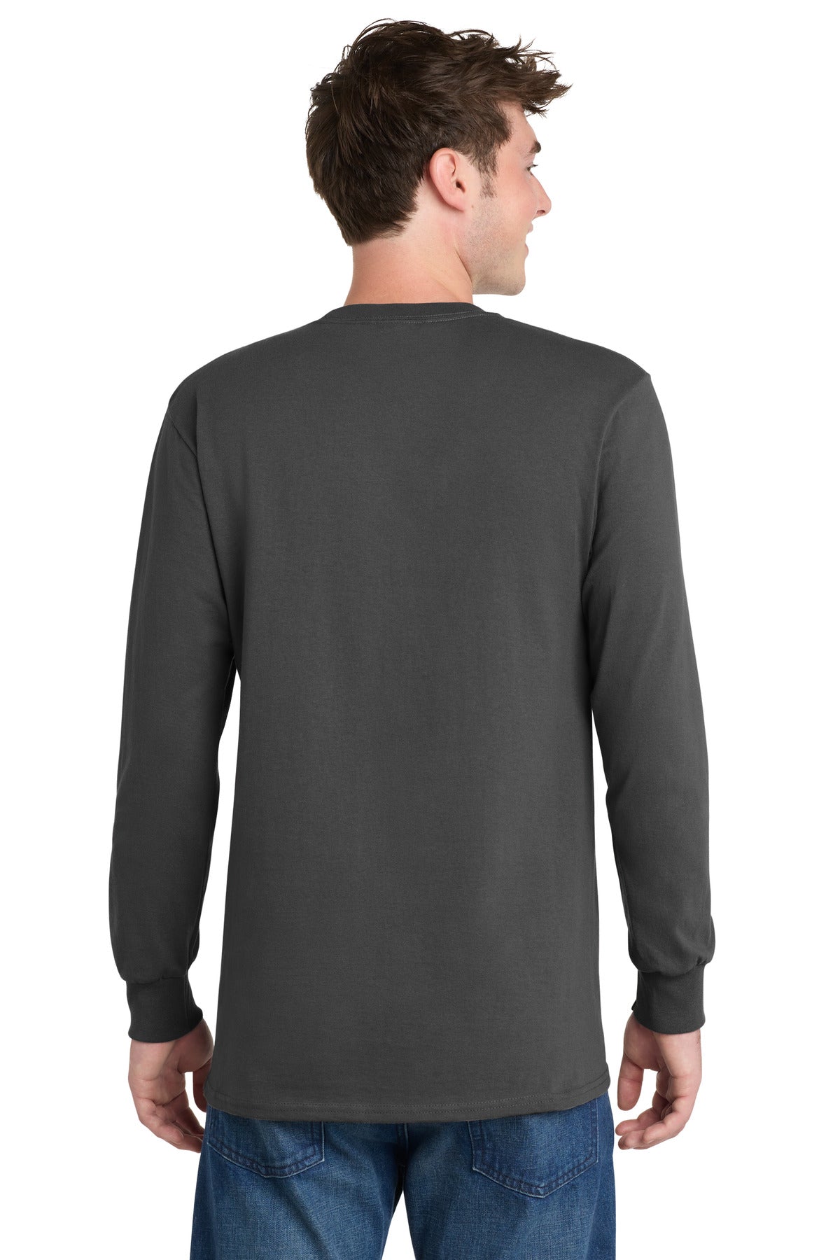 Port & Co Tall Long Sleeve Essential Tee. PC61LST - Charcoal - back