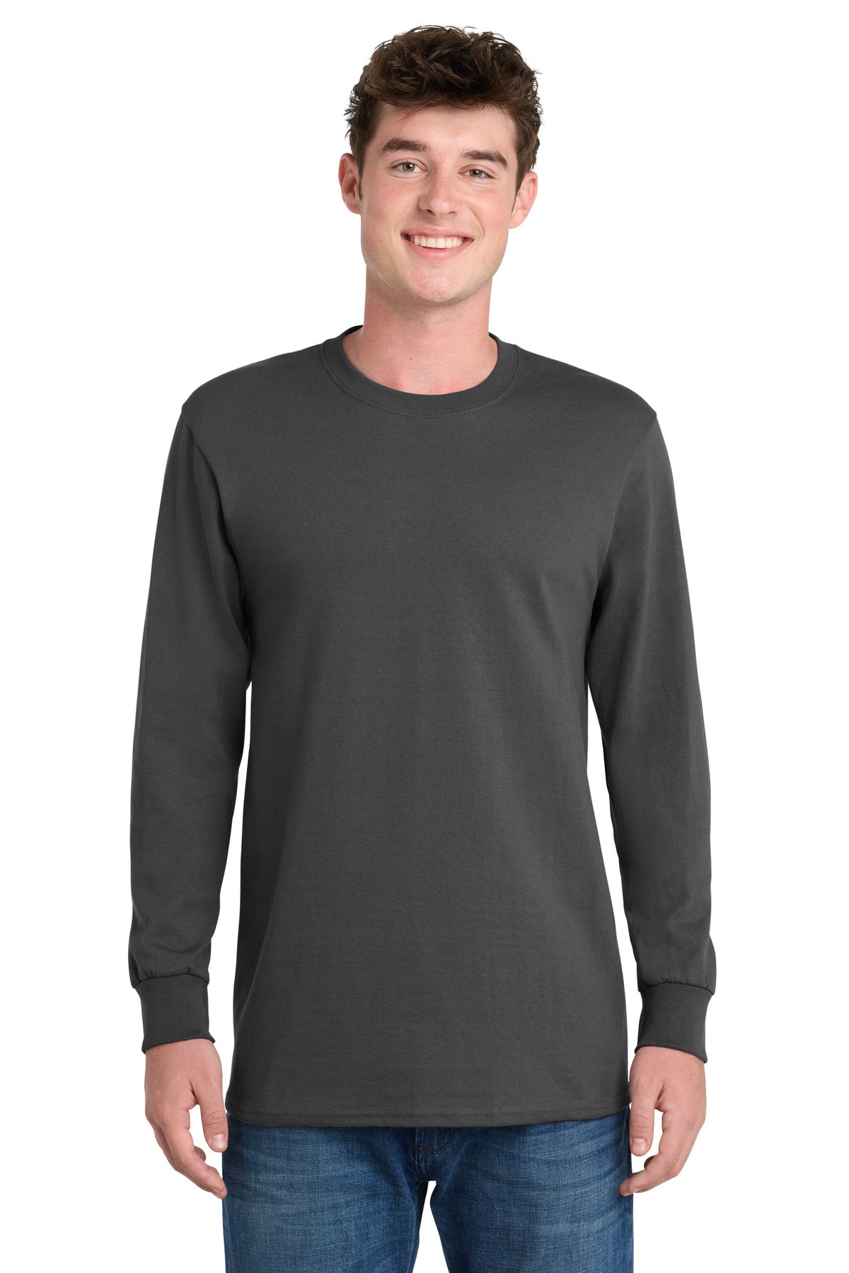 Port & Co Tall Long Sleeve Essential Tee. PC61LST - Charcoal - front
