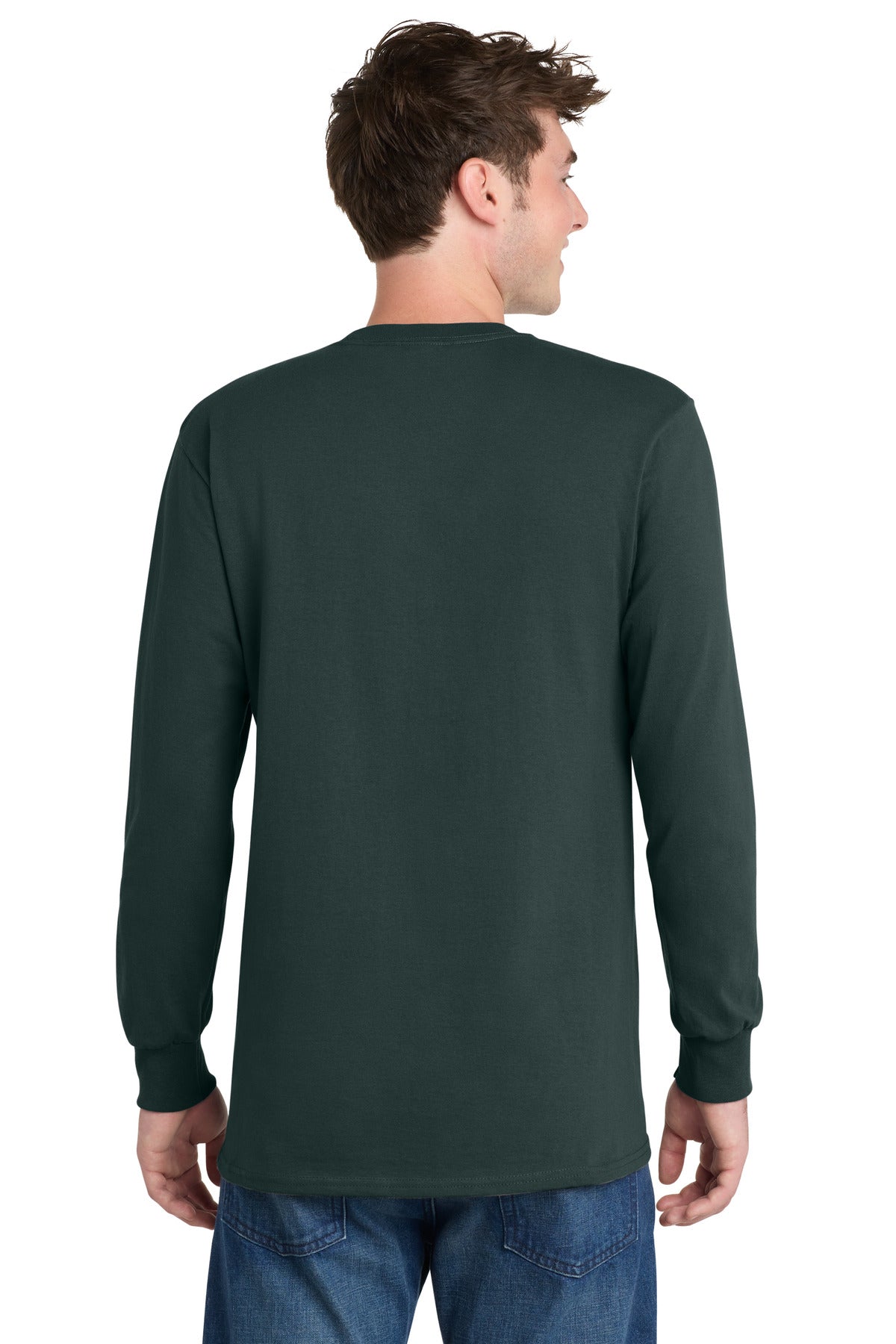 Port & Co Tall Long Sleeve Essential Tee. PC61LST - Dark Green - back