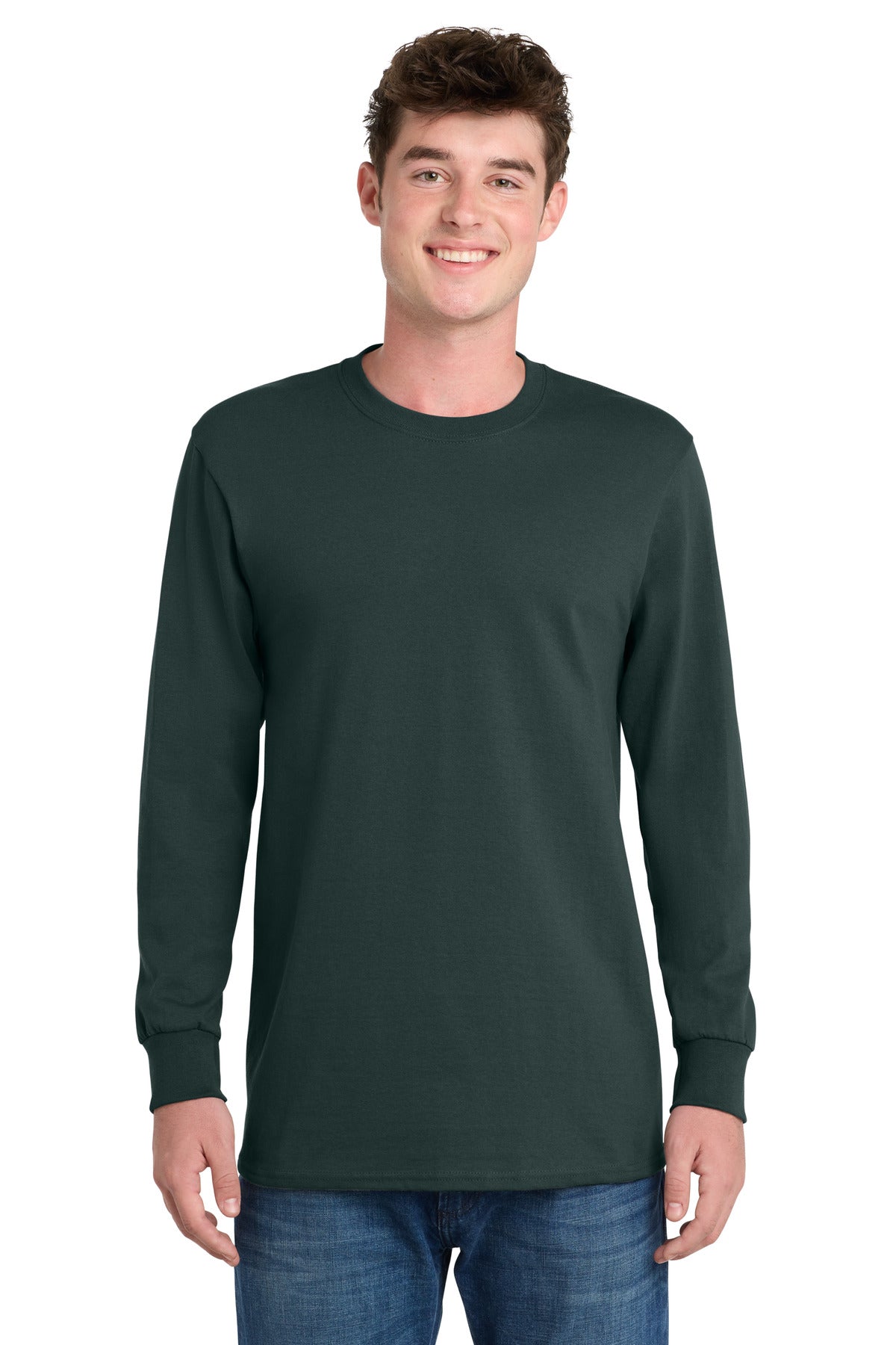 Port & Co Tall Long Sleeve Essential Tee. PC61LST - Dark Green - front