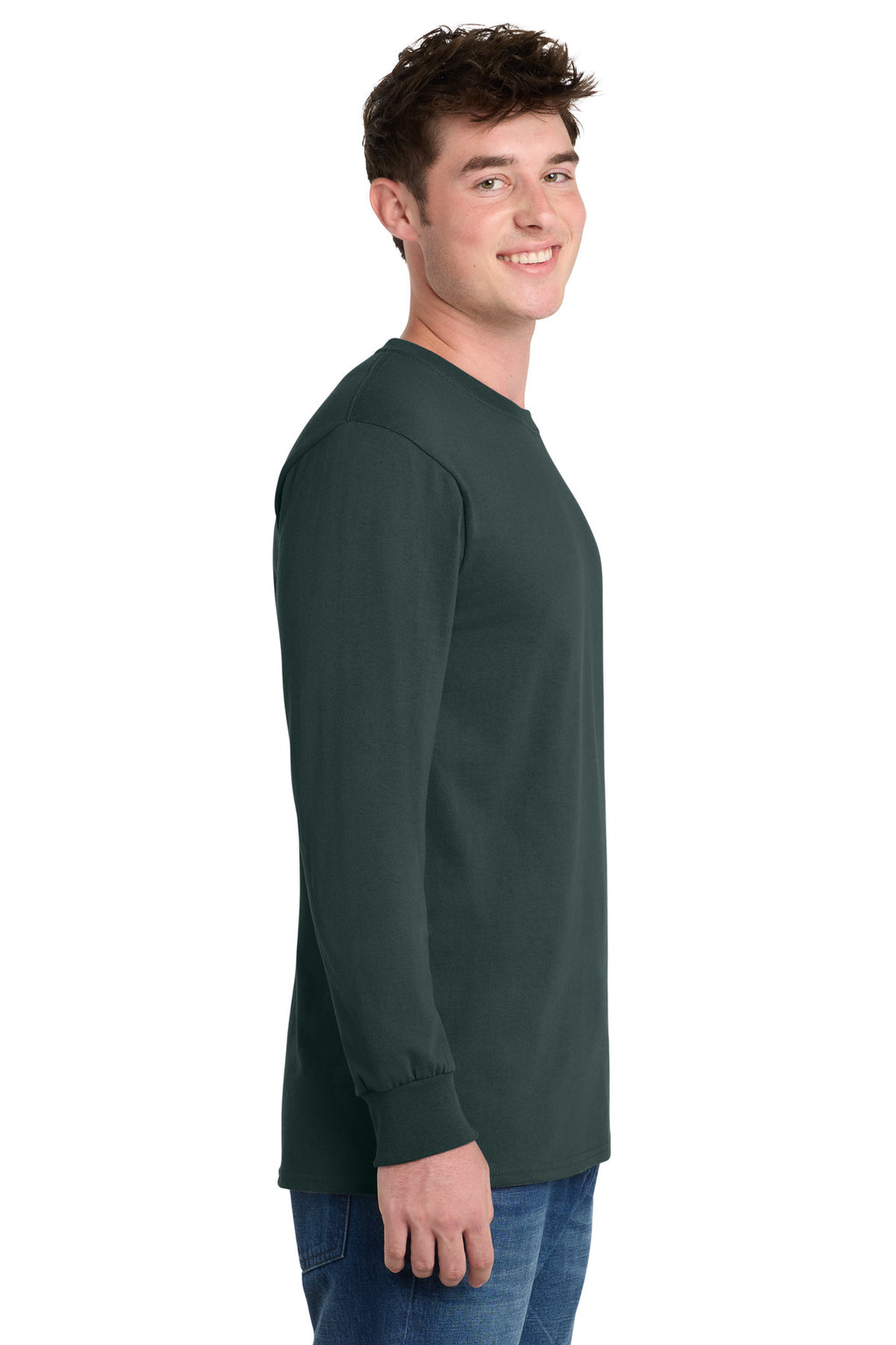 Port & Co Tall Long Sleeve Essential Tee. PC61LST - Dark Green - side