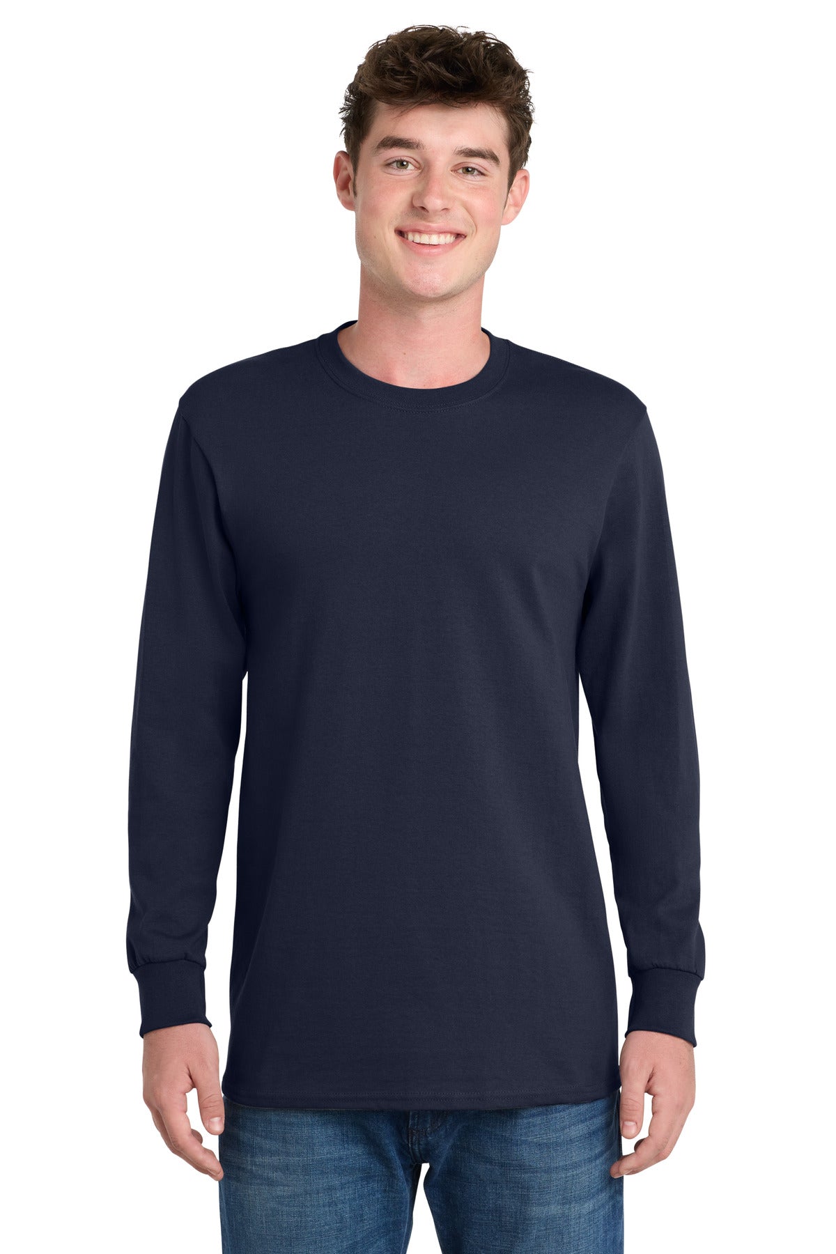 Port & Co Tall Long Sleeve Essential Tee. PC61LST - Deep Navy - front