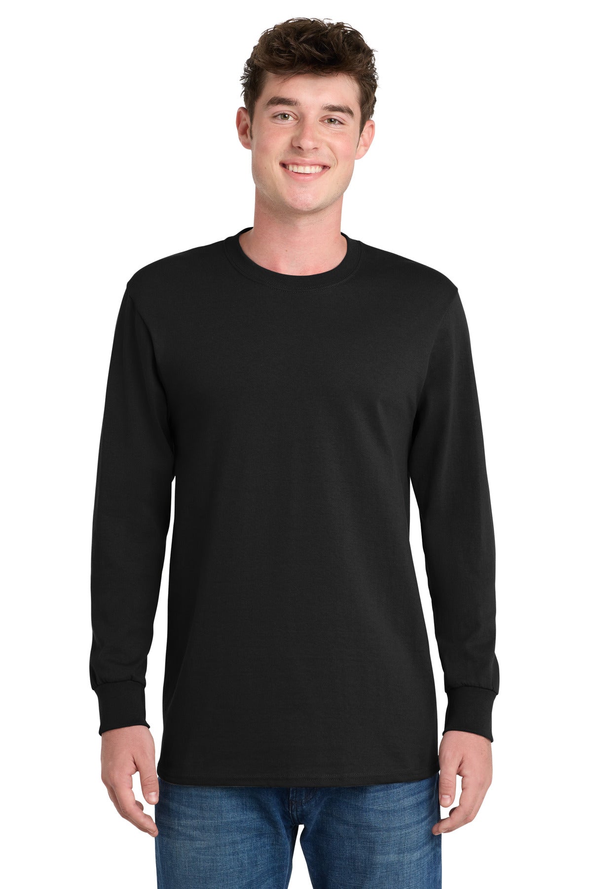 Port & Co Tall Long Sleeve Essential Tee. PC61LST - Jet Black - front
