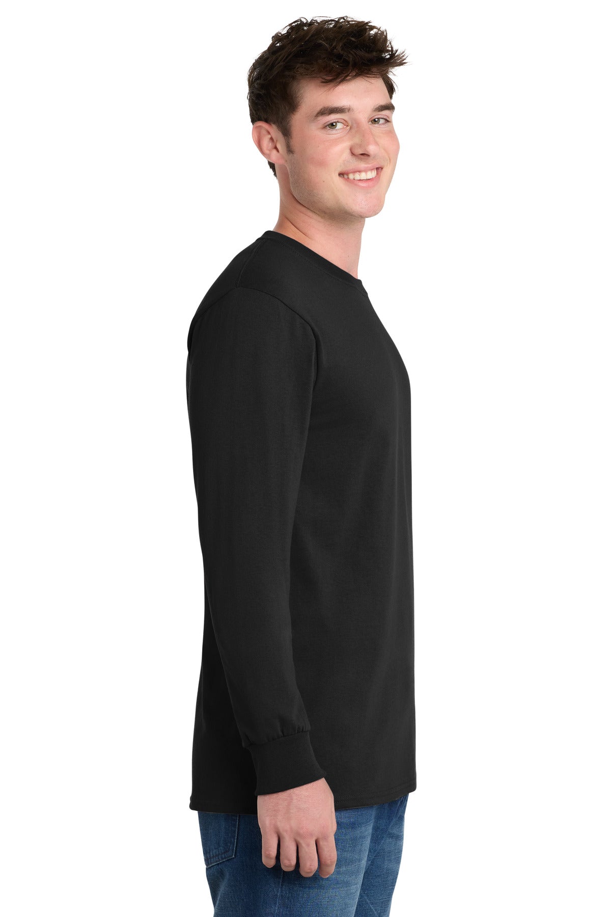 Port & Co Tall Long Sleeve Essential Tee. PC61LST - Jet Black - side