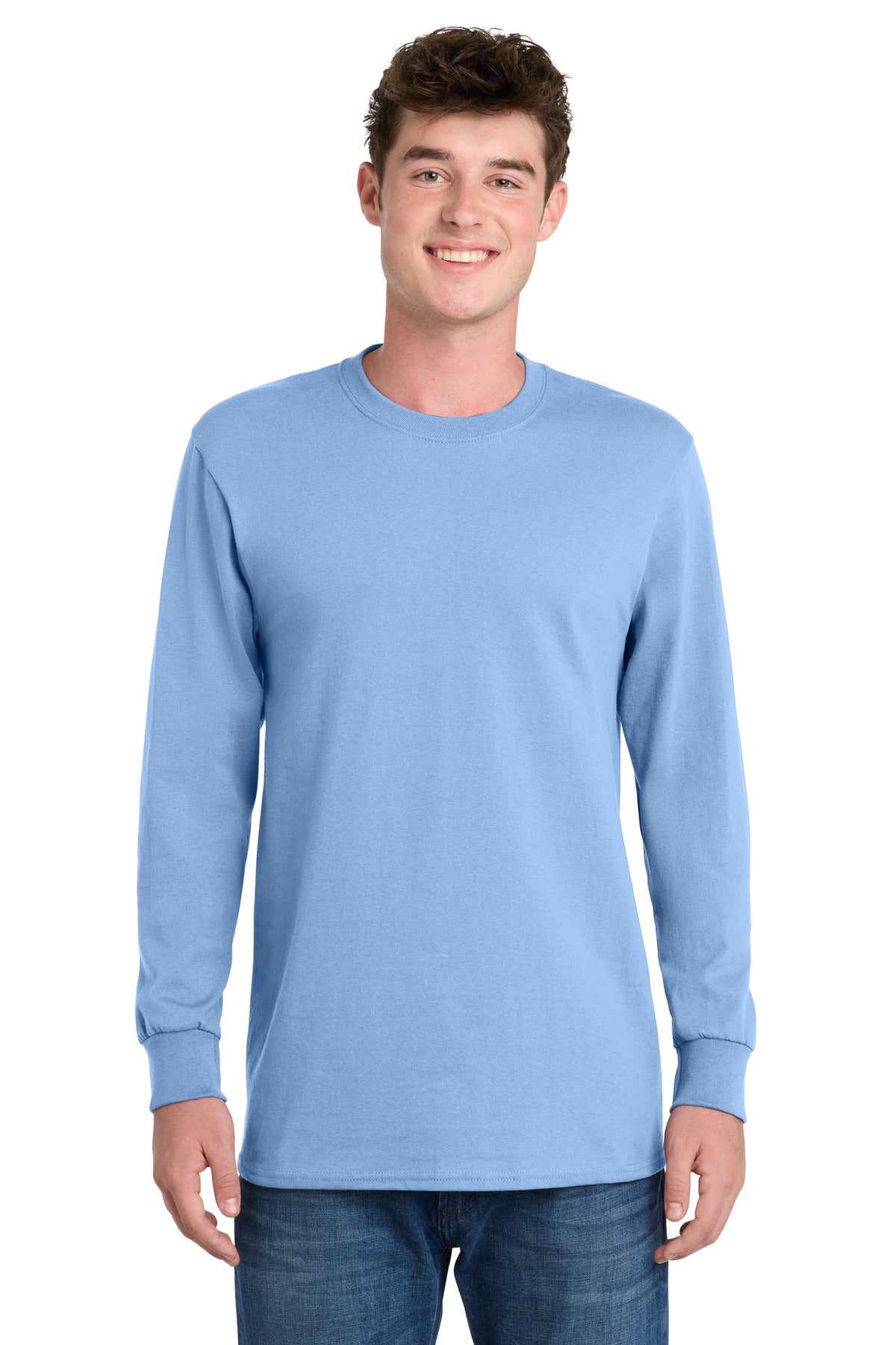 Port & Co Tall Long Sleeve Essential Tee. PC61LST - Light Blue - front