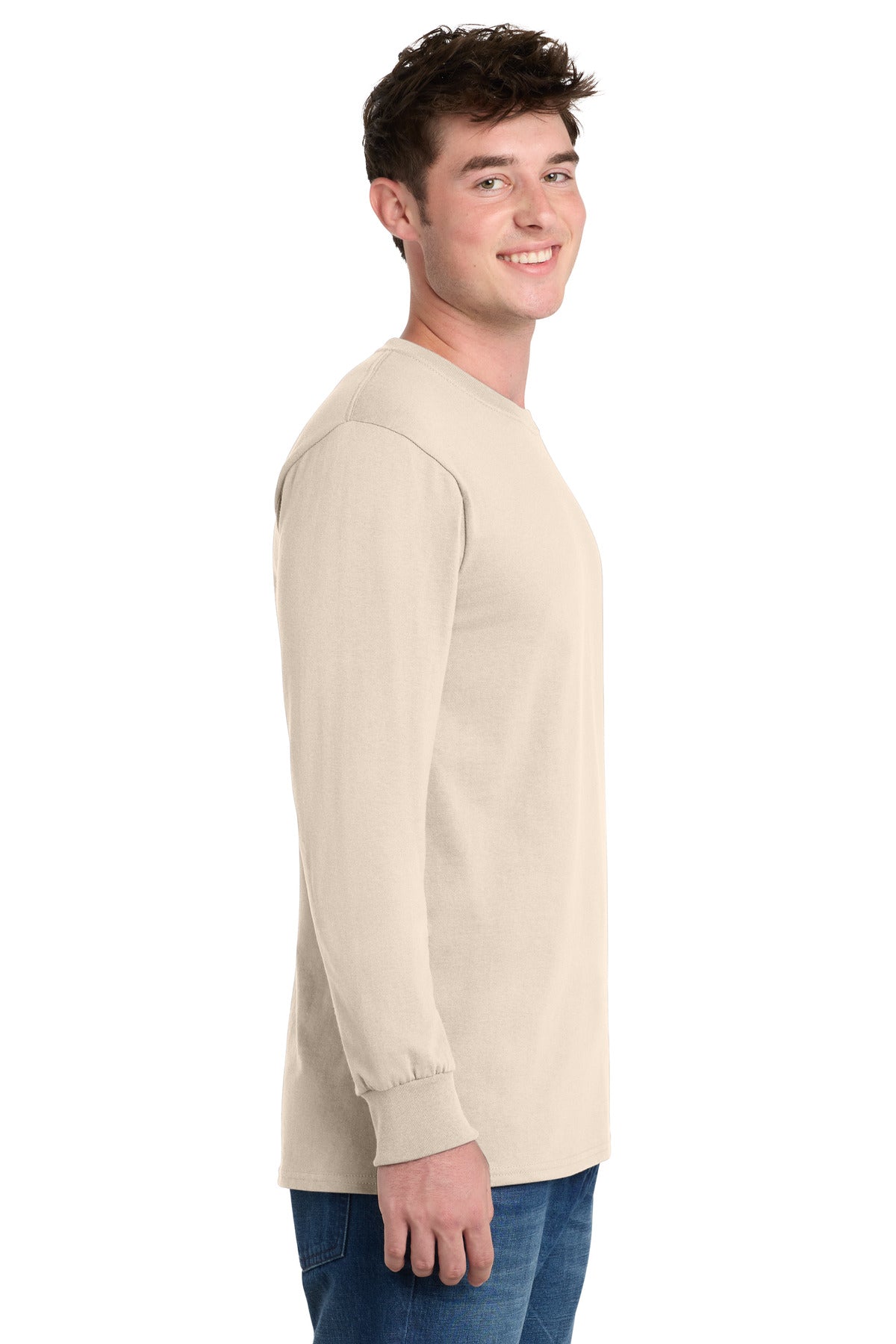 Port & Co Tall Long Sleeve Essential Tee. PC61LST - Natural - side