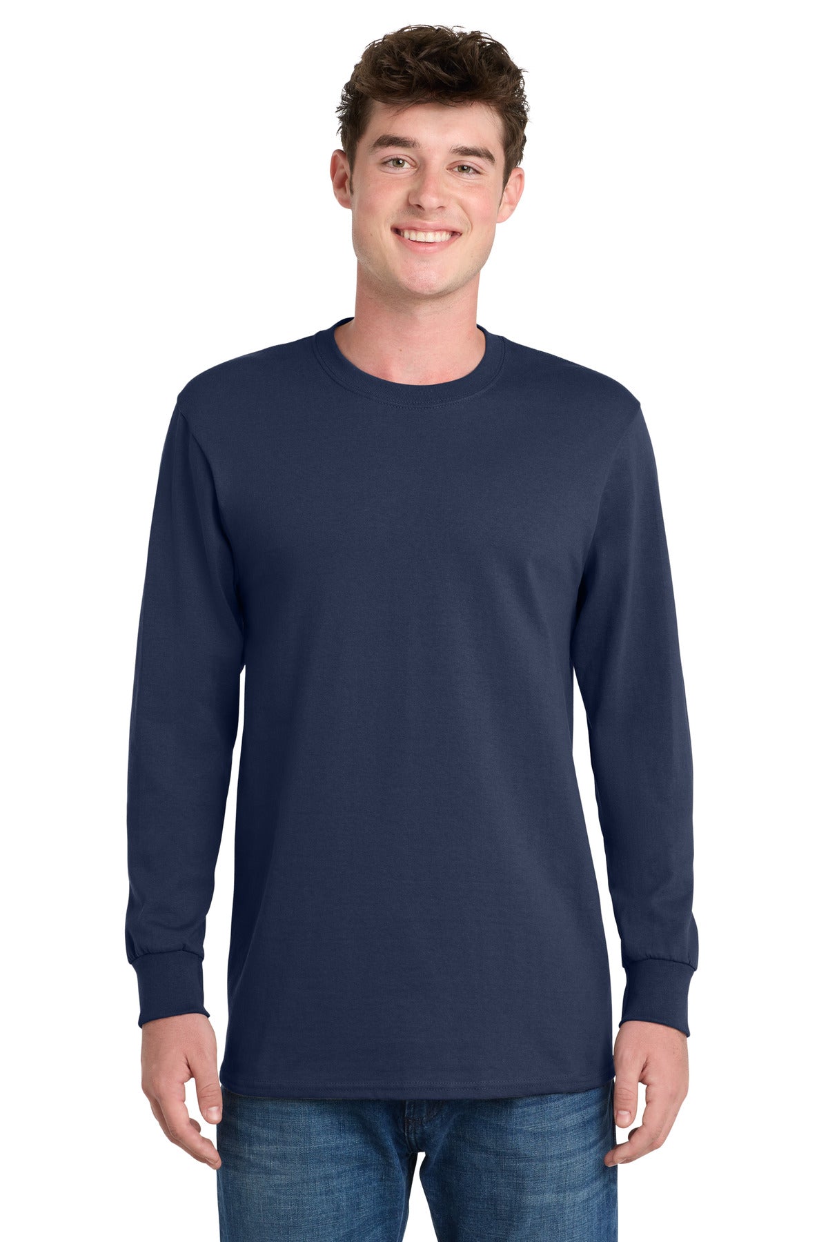 Port & Co Tall Long Sleeve Essential Tee. PC61LST - Navy - front