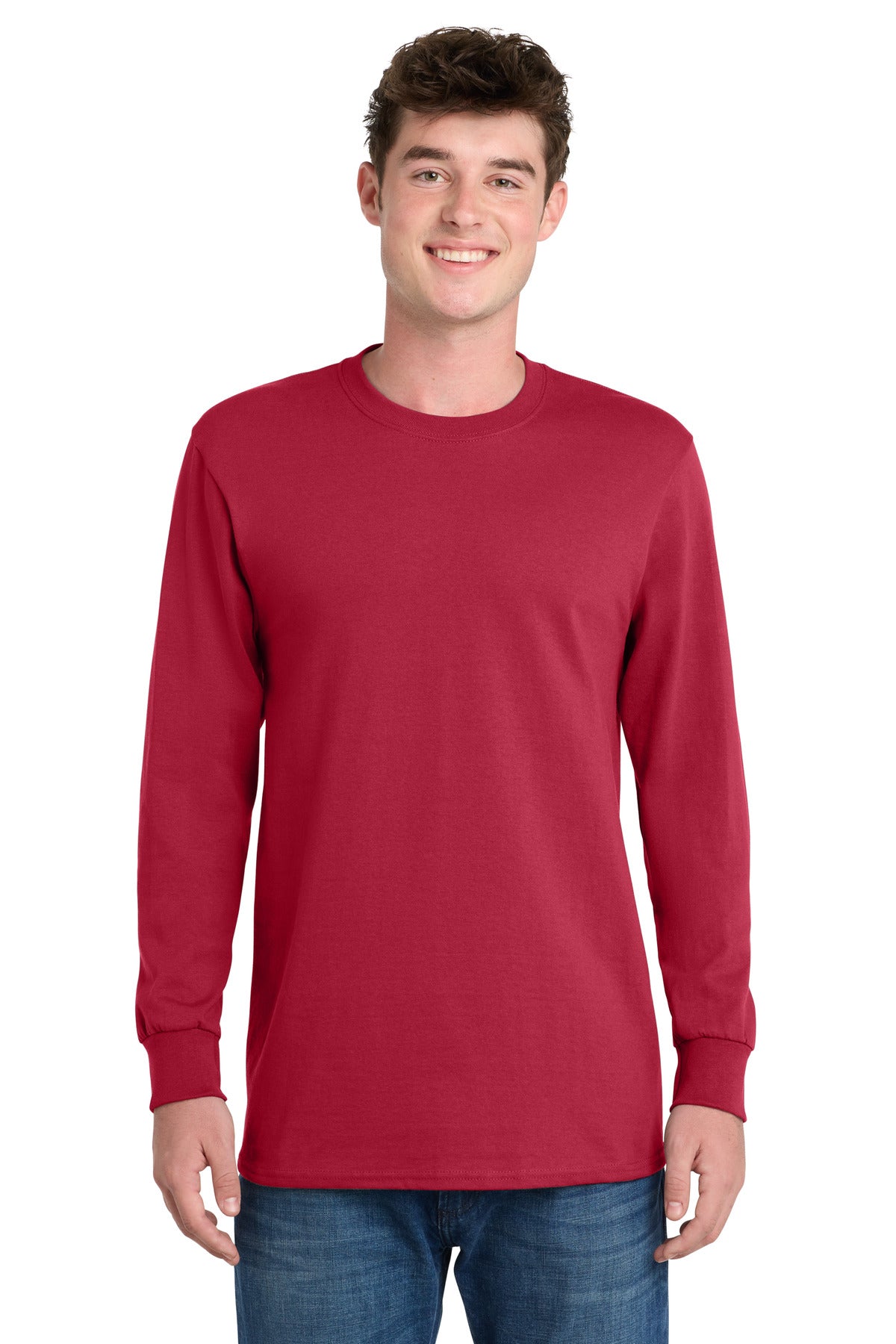 Port & Co Tall Long Sleeve Essential Tee. PC61LST - Red - front