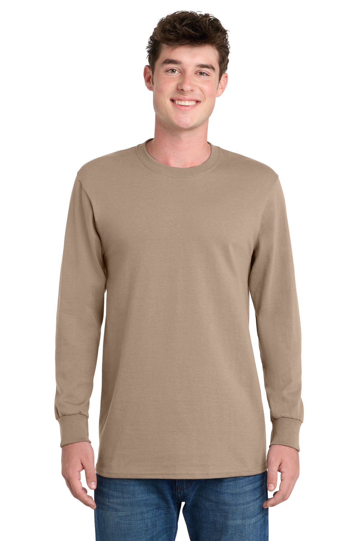 Port & Co Tall Long Sleeve Essential Tee. PC61LST - Sand - front