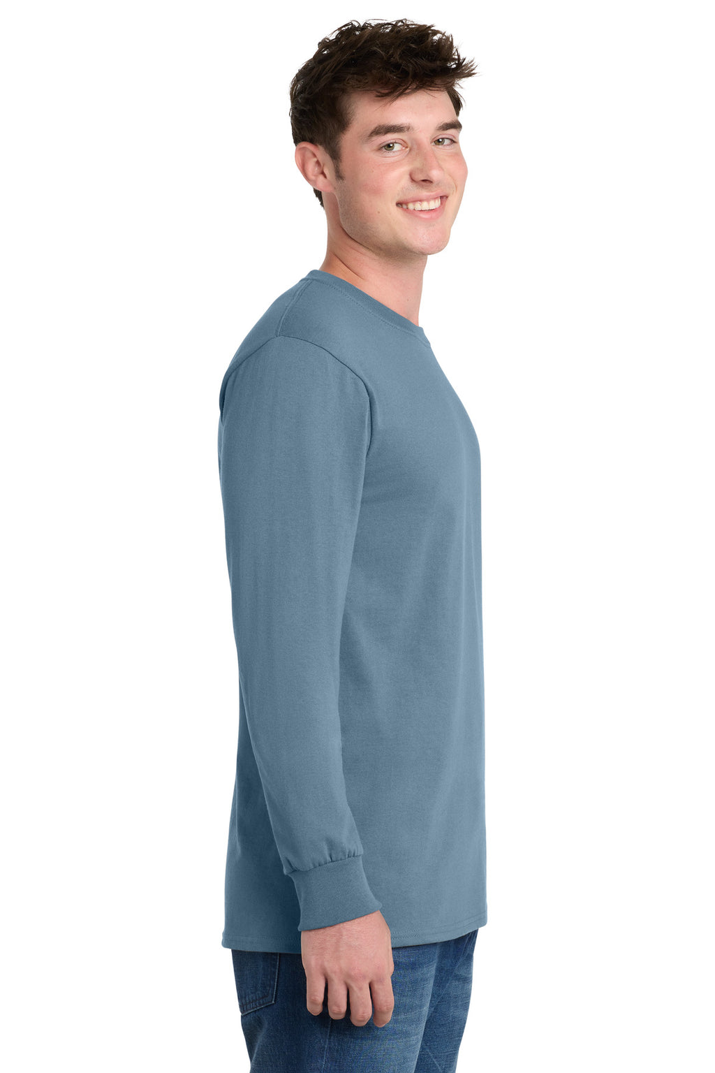 Port & Co Tall Long Sleeve Essential Tee. PC61LST - Stonewashed Blue - side
