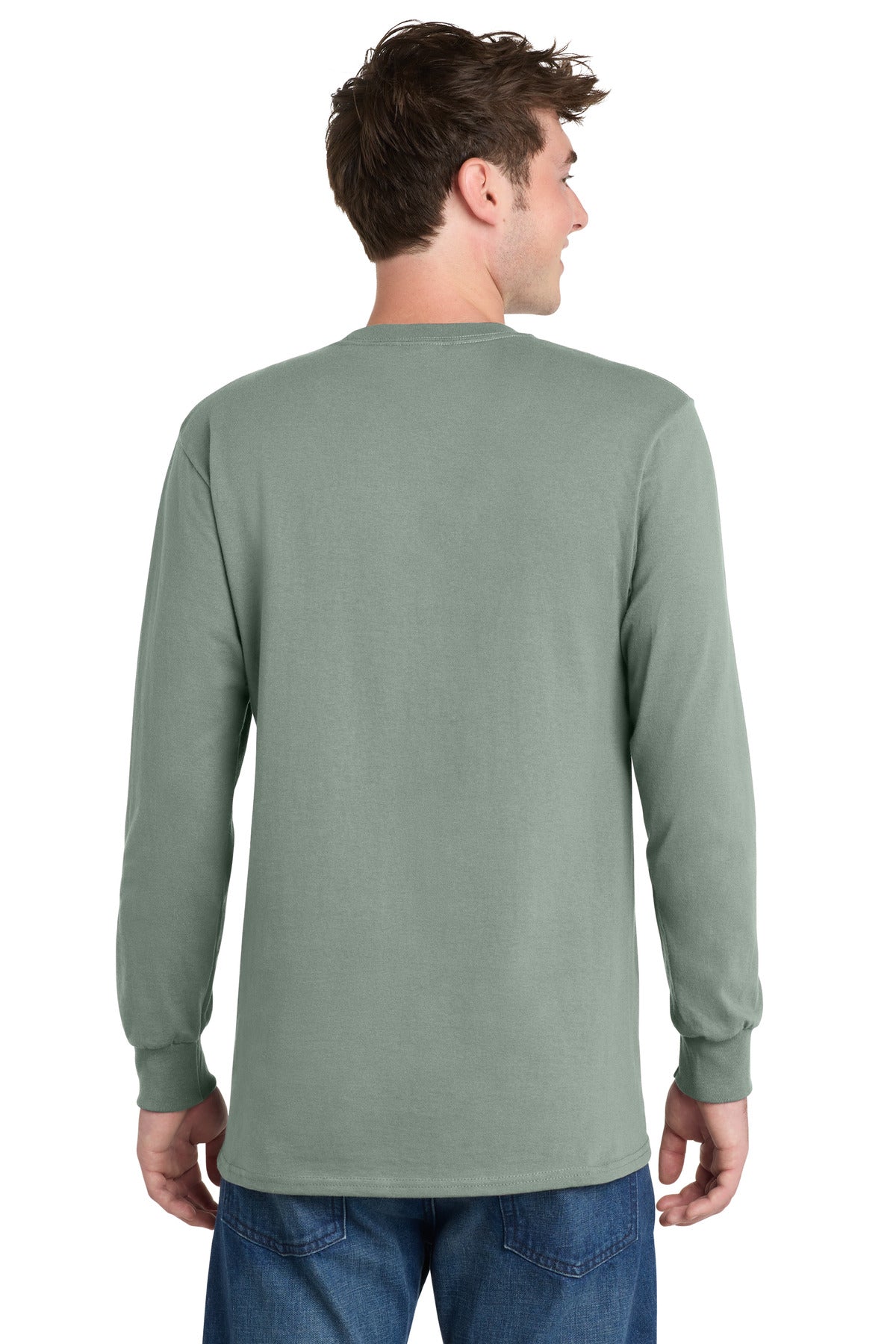 Port & Co Tall Long Sleeve Essential Tee. PC61LST - Stonewashed Green - back