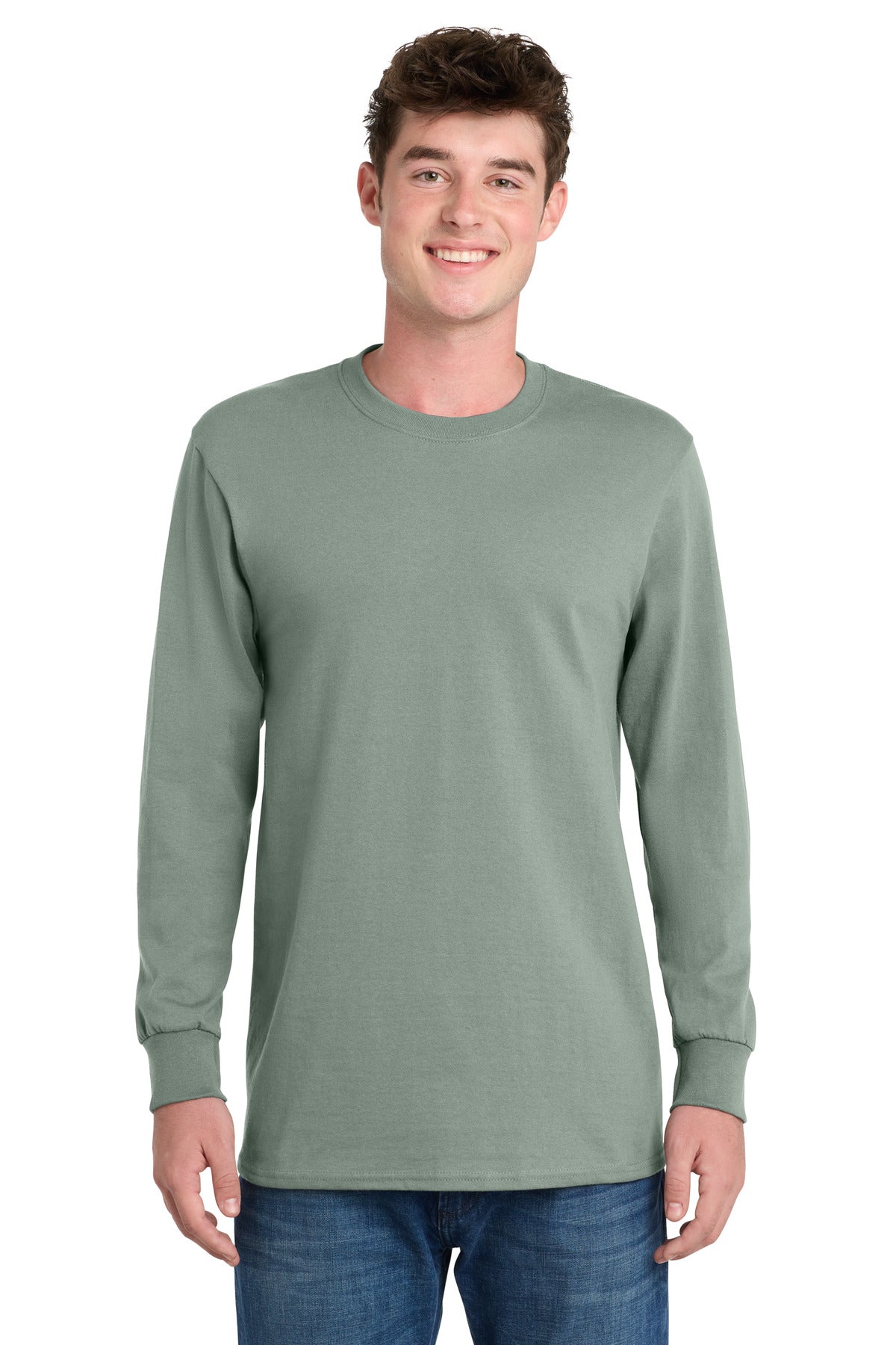 Port & Co Tall Long Sleeve Essential Tee. PC61LST - Stonewashed Green - front