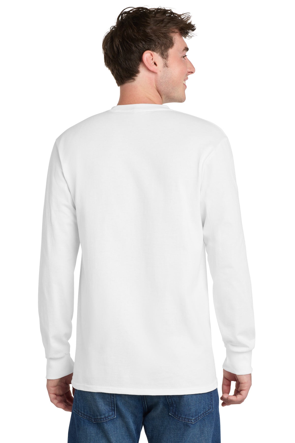 Port & Co Tall Long Sleeve Essential Tee. PC61LST - White - back