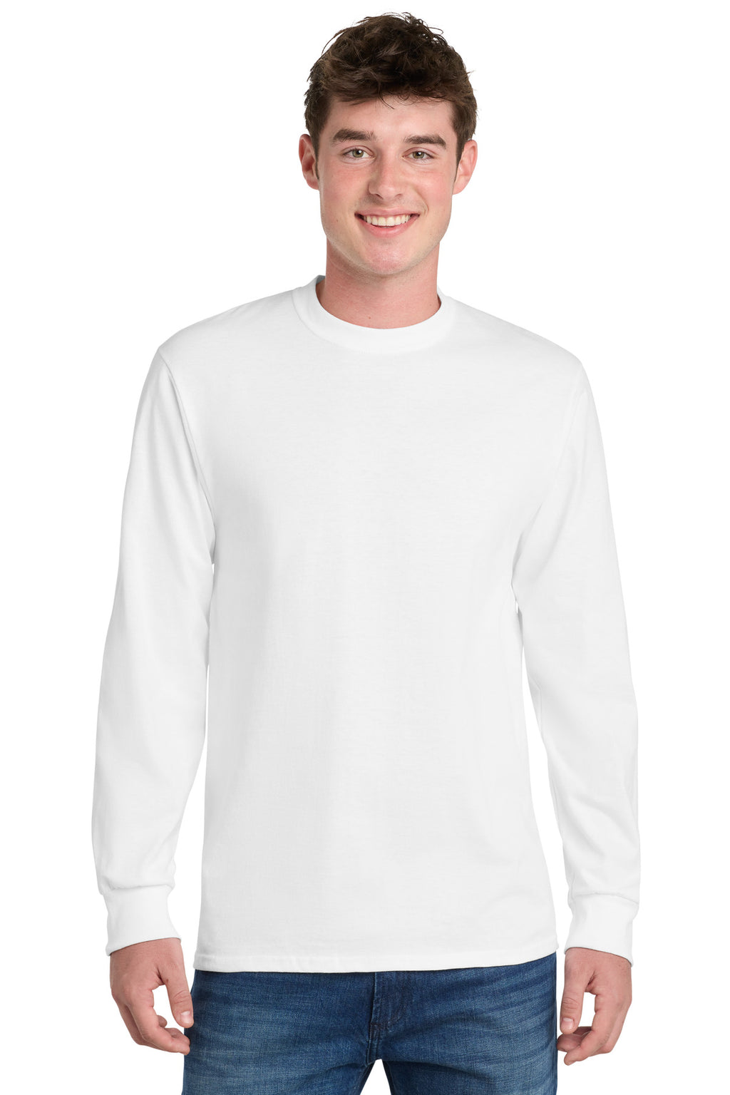 Port & Co Tall Long Sleeve Essential Tee. PC61LST - White - front