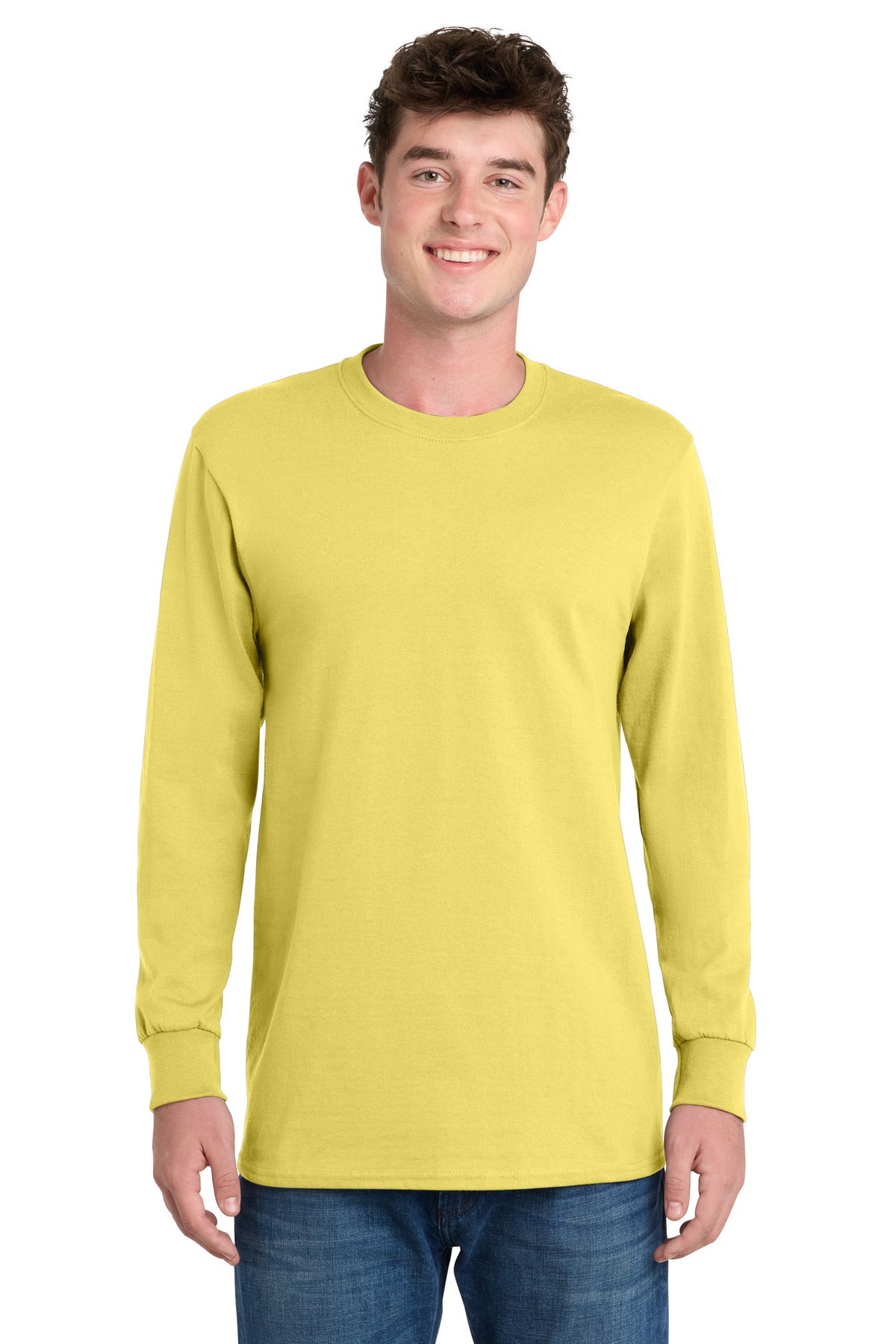 Port & Co Tall Long Sleeve Essential Tee. PC61LST - Yellow - front