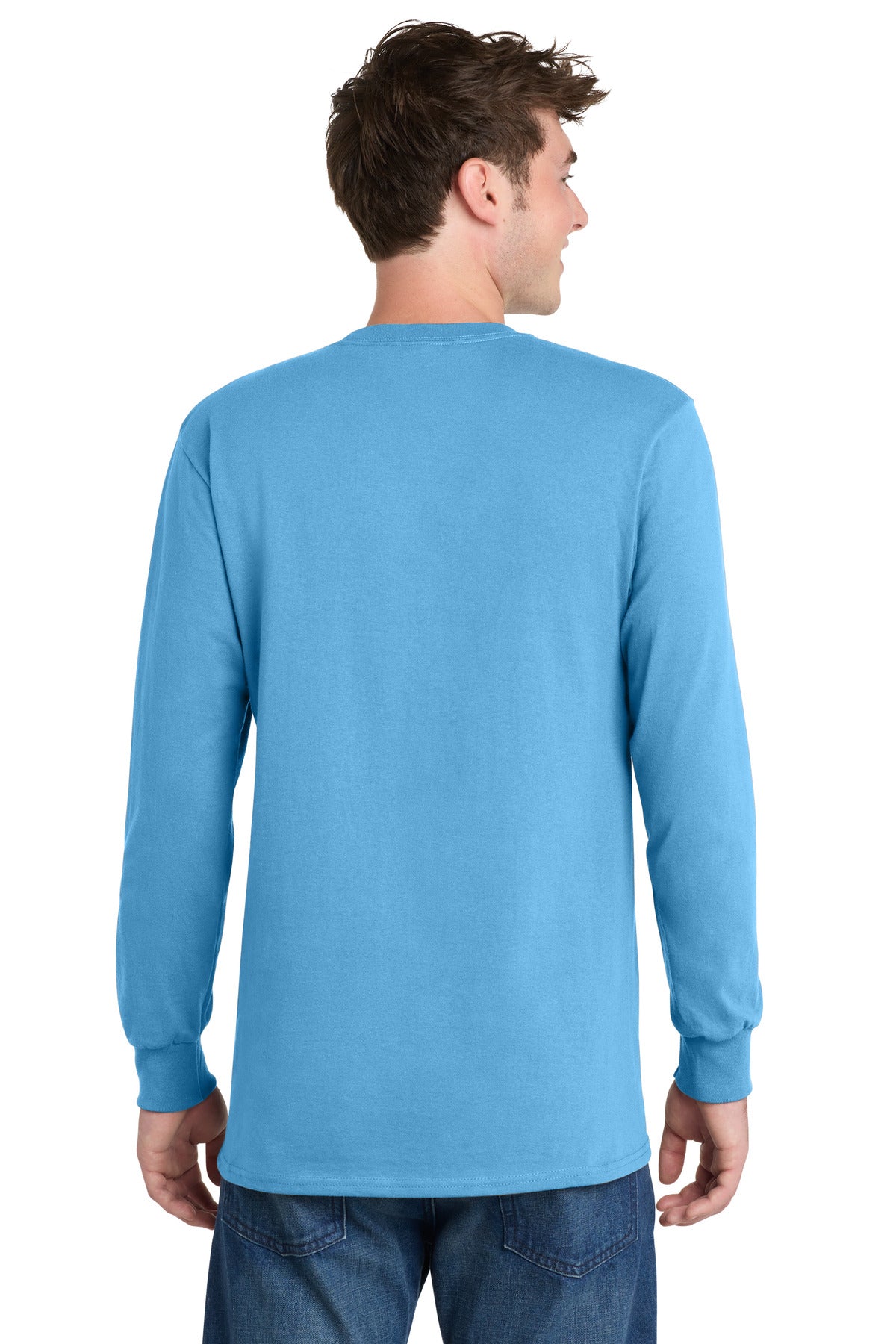 Port & Co Long Sleeve Essential Tee. PC61LS - Aquatic Blue - back