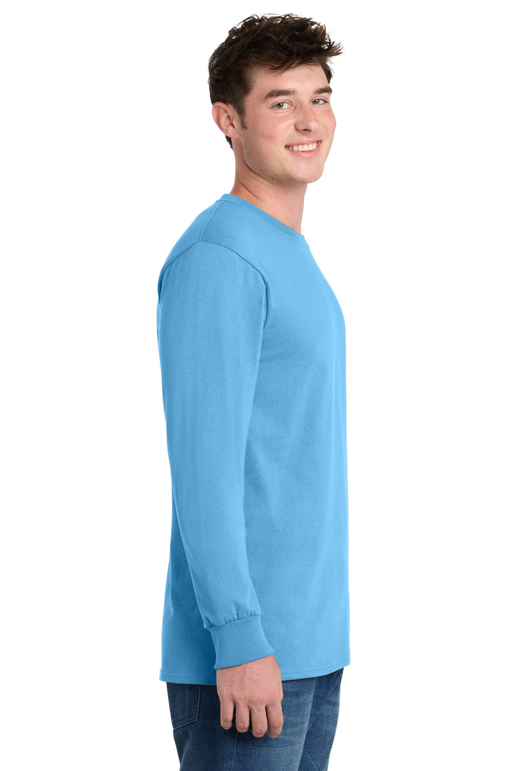 Port & Co Long Sleeve Essential Tee. PC61LS - Aquatic Blue - side