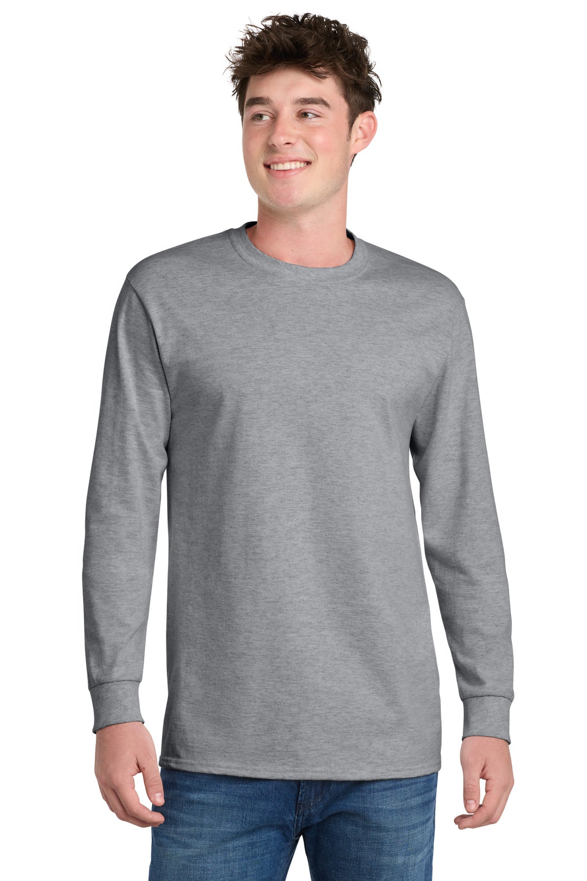 Port & Co Long Sleeve Essential Tee. PC61LS - Athletic Heather - front