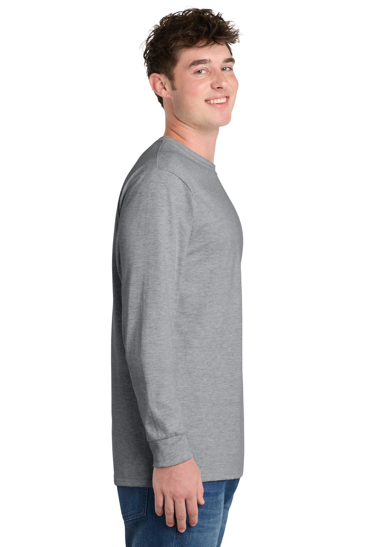 Port & Co Long Sleeve Essential Tee. PC61LS - Athletic Heather - side