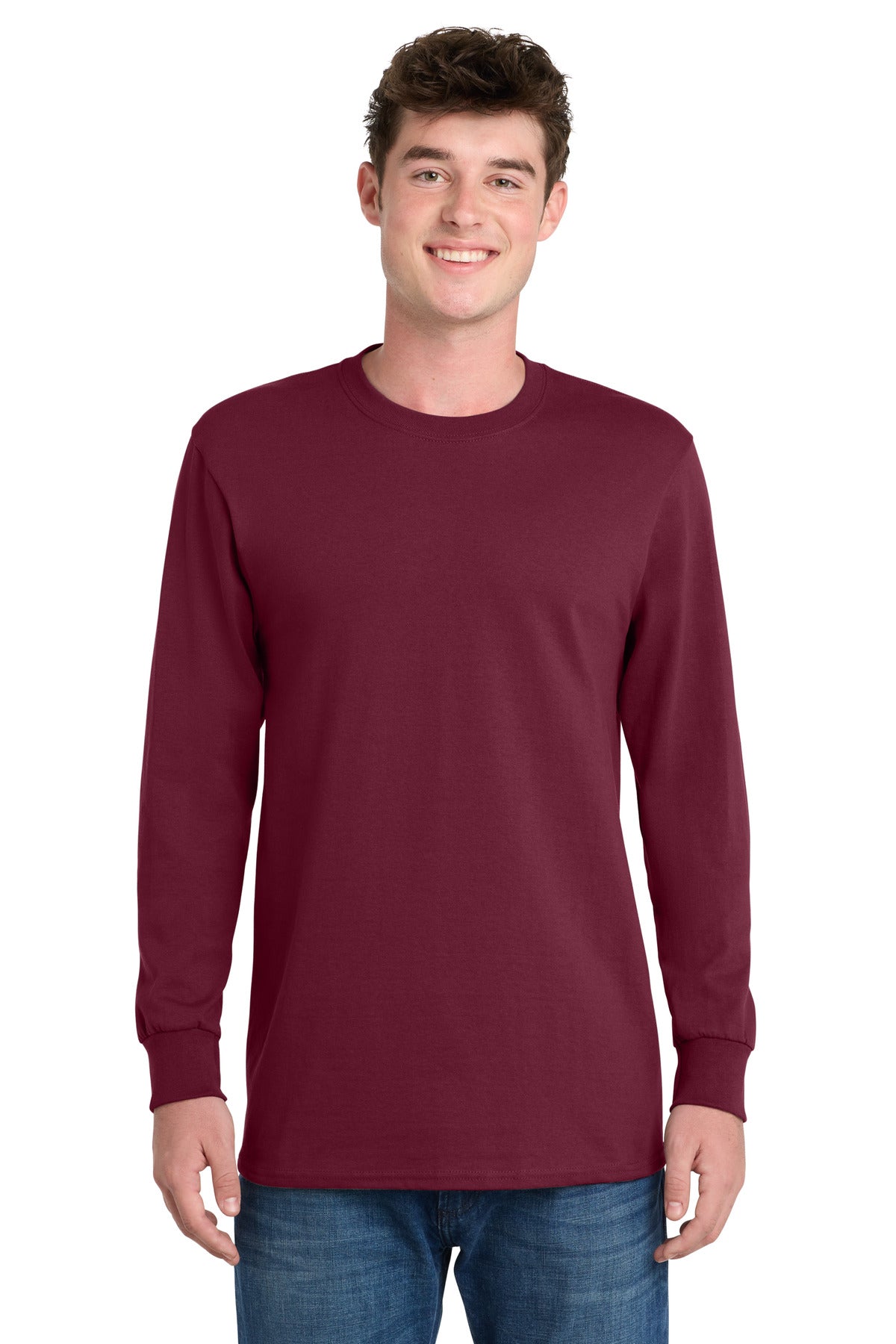 Port & Co Long Sleeve Essential Tee. PC61LS - Cardinal - front