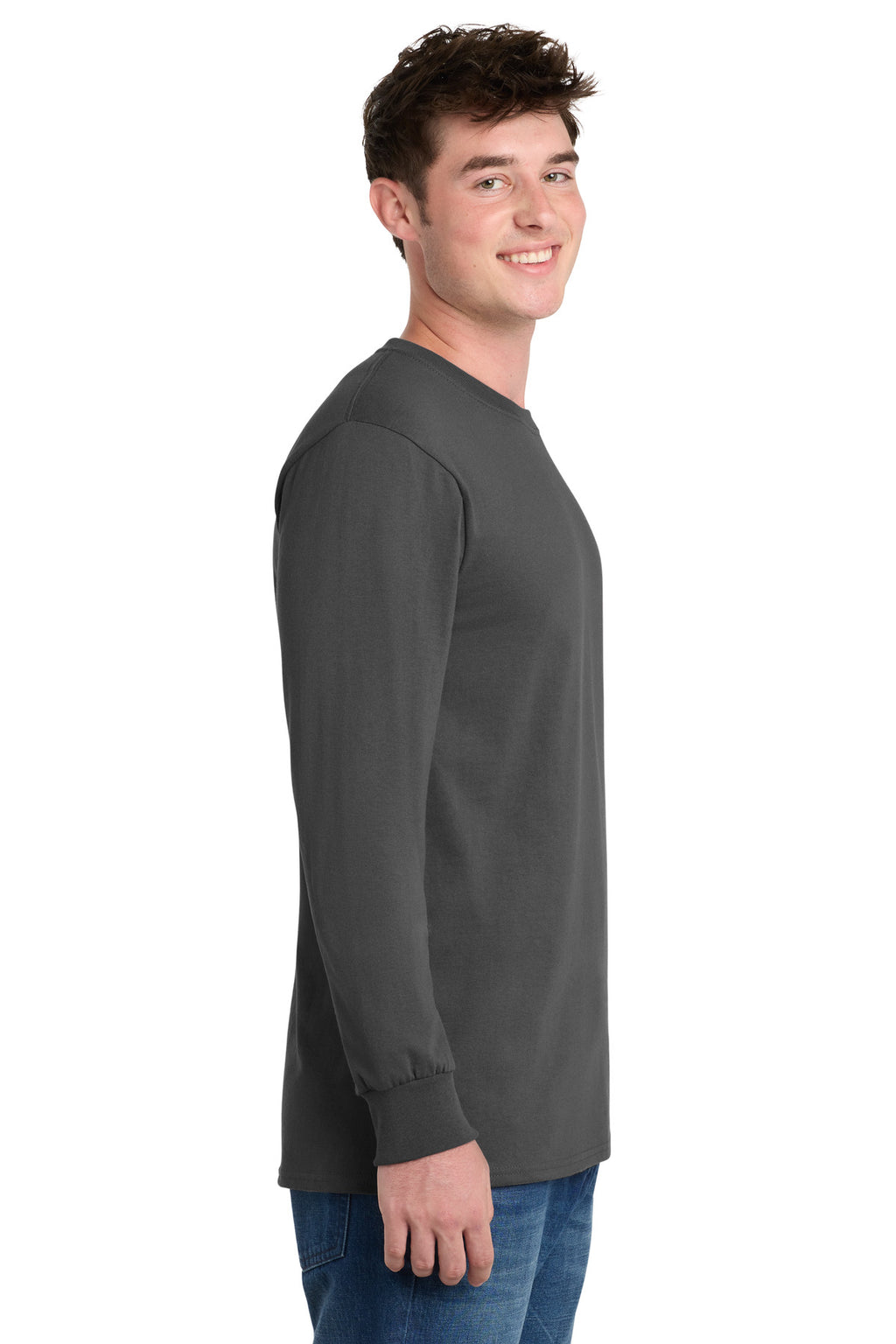 Port & Co Long Sleeve Essential Tee. PC61LS - Charcoal - side