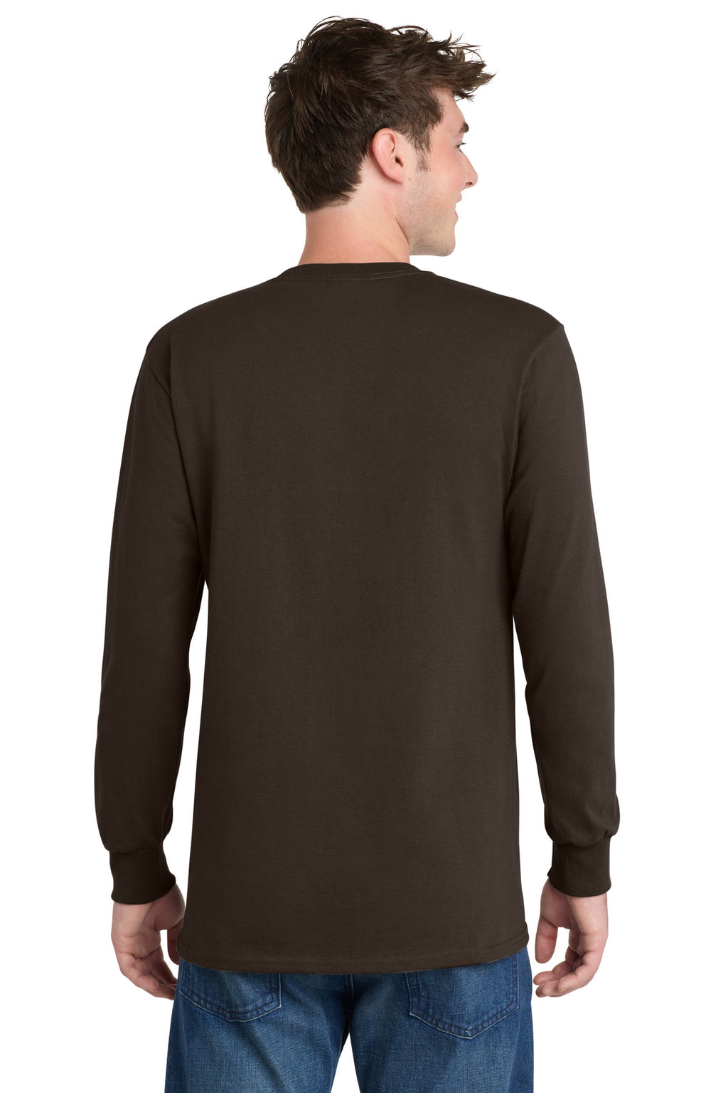 Port & Co Long Sleeve Essential Tee. PC61LS - Dark Chocolate Brown - back