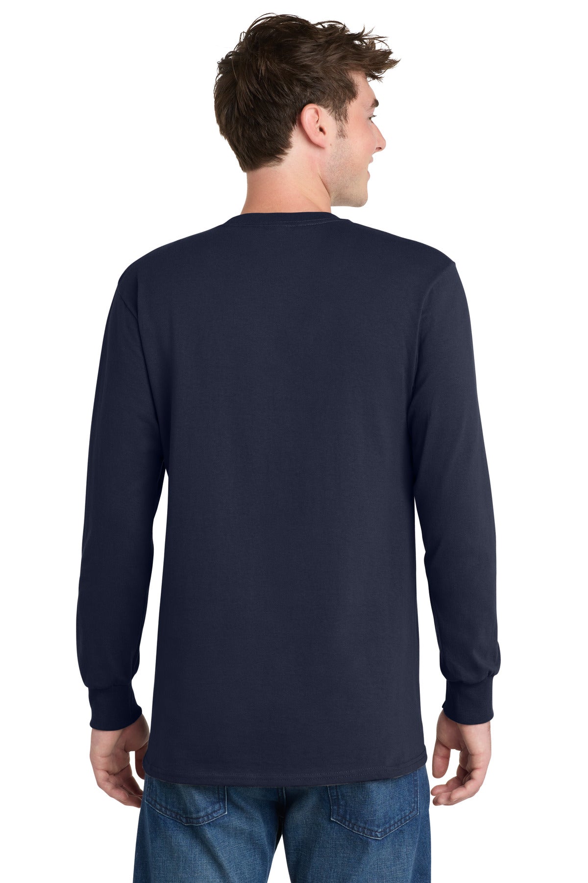 Port & Co Long Sleeve Essential Tee. PC61LS - Deep Navy - back