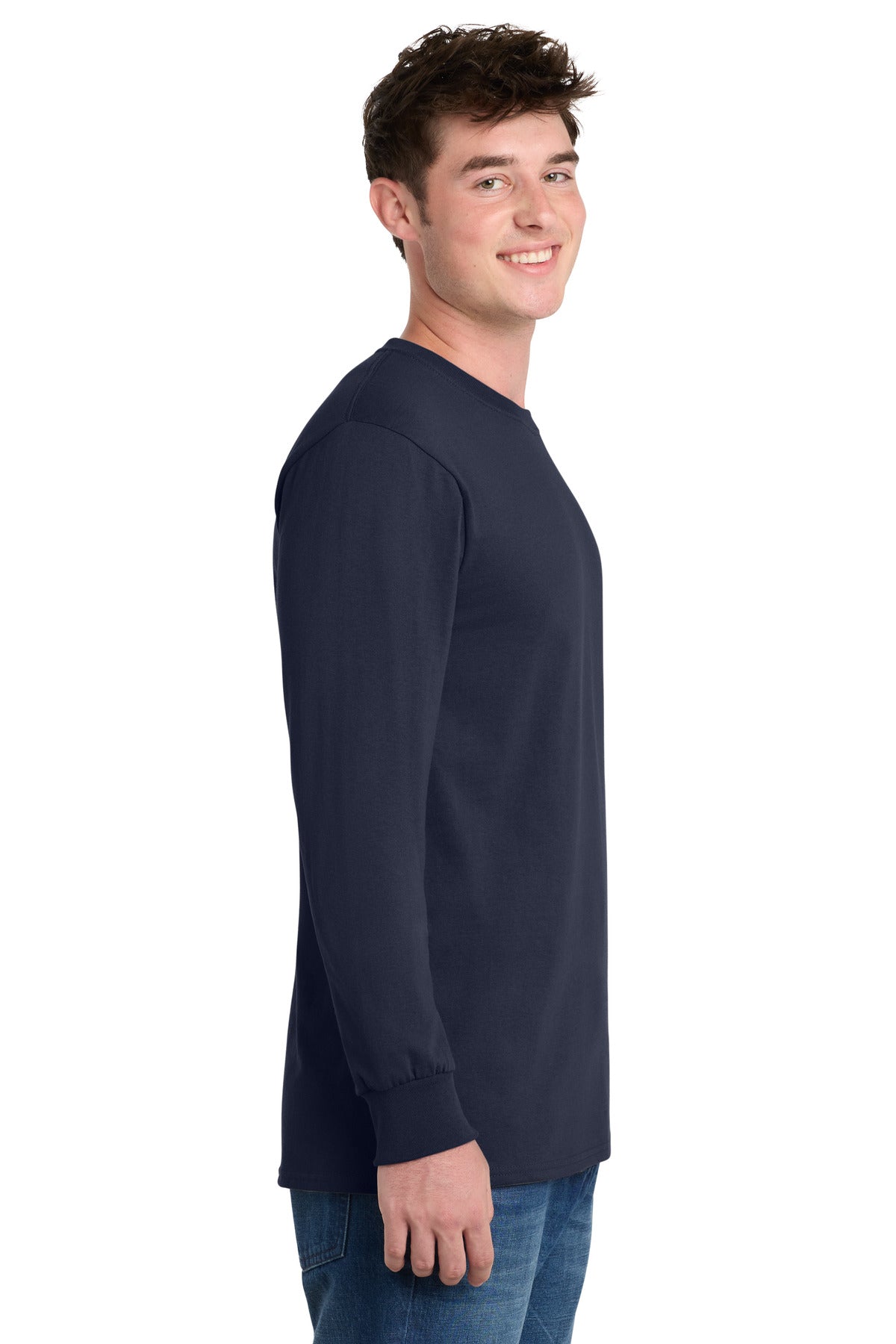 Port & Co Long Sleeve Essential Tee. PC61LS - Deep Navy - side