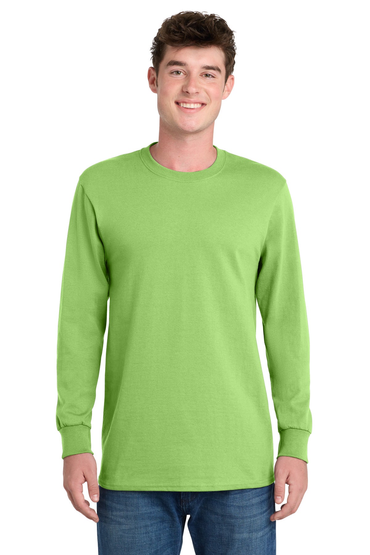 Port & Co Long Sleeve Essential Tee. PC61LS - Lime - front