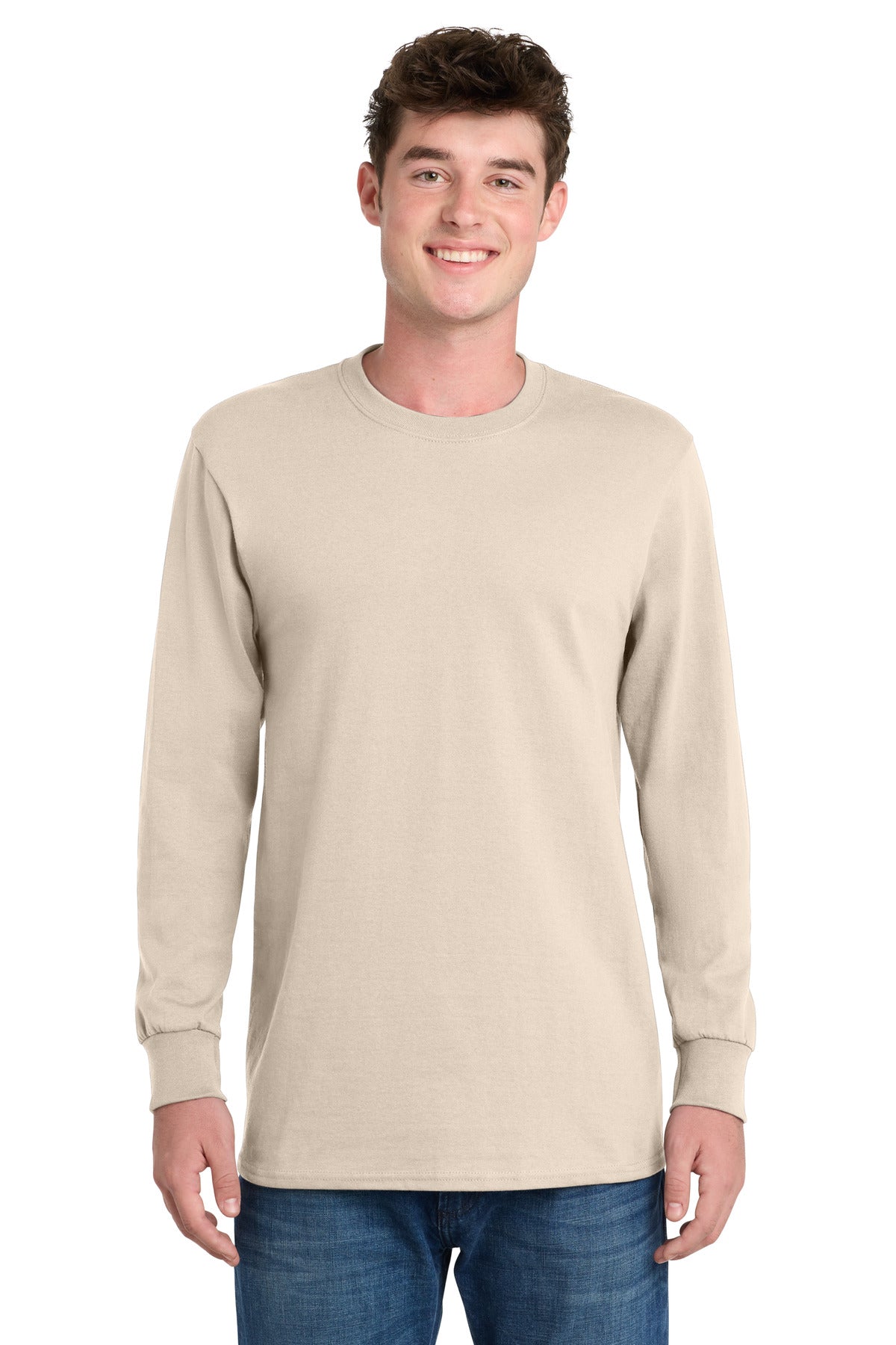 Port & Co Long Sleeve Essential Tee. PC61LS - Natural - front
