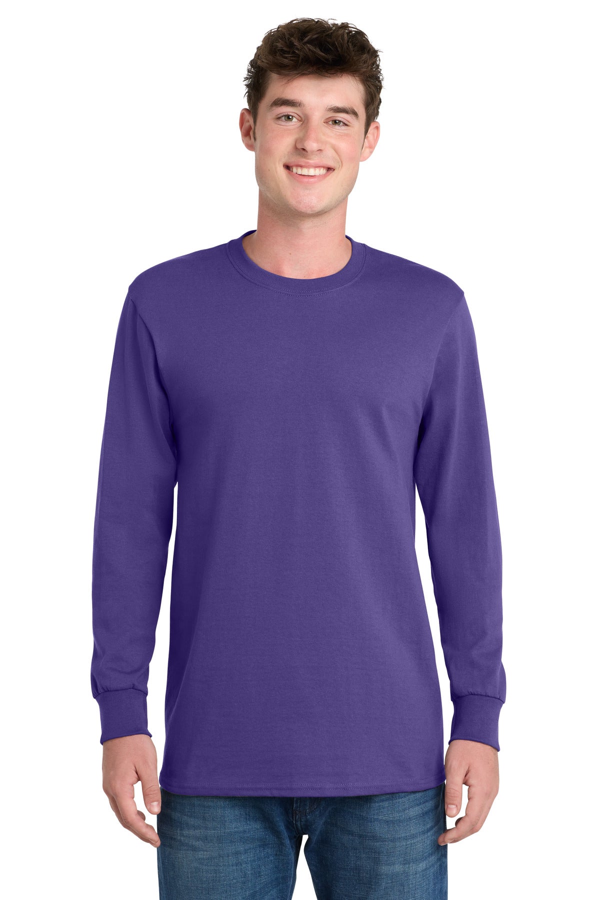 Port & Co Long Sleeve Essential Tee. PC61LS - Purple - front