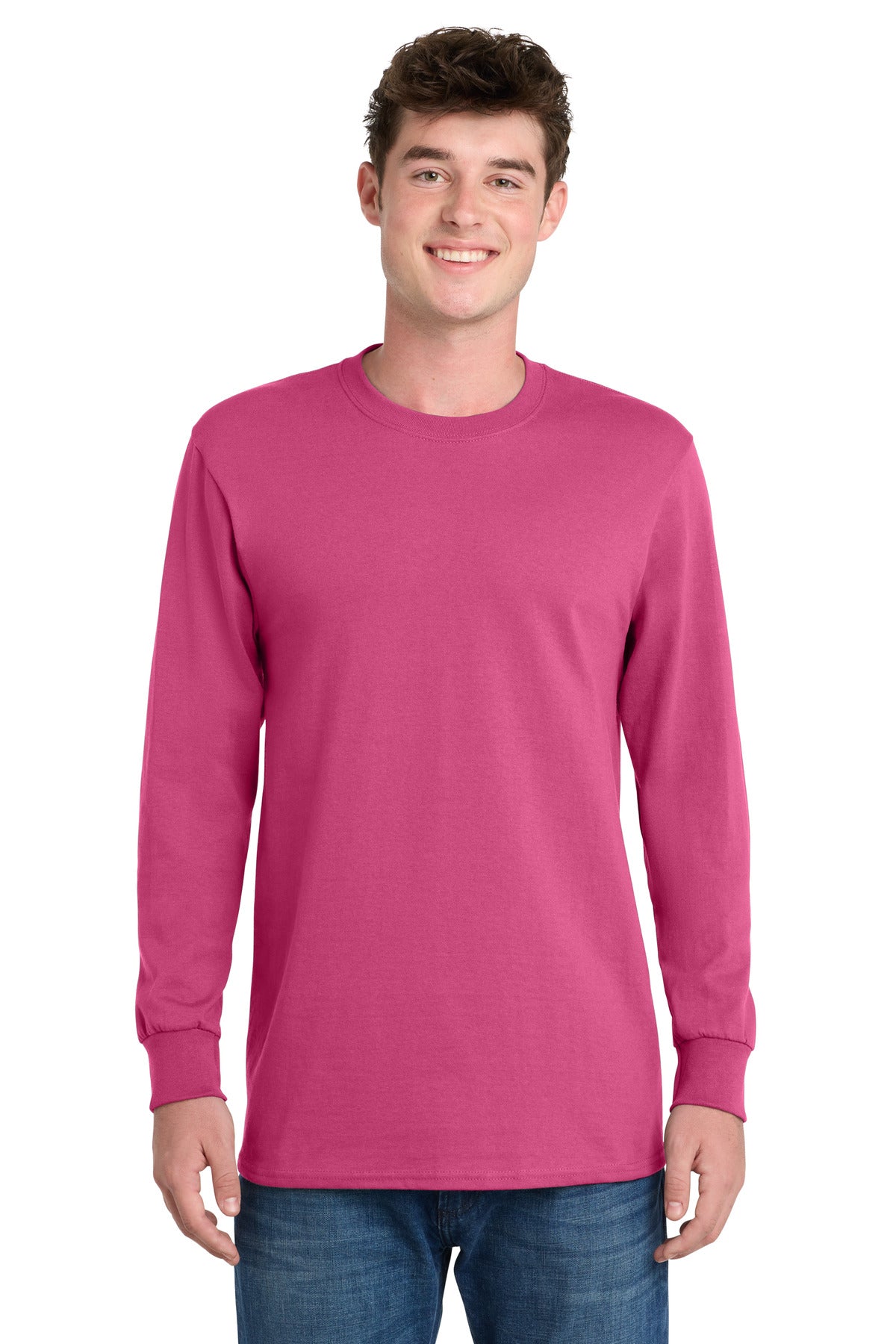 Port & Co Long Sleeve Essential Tee. PC61LS - Sangria - front