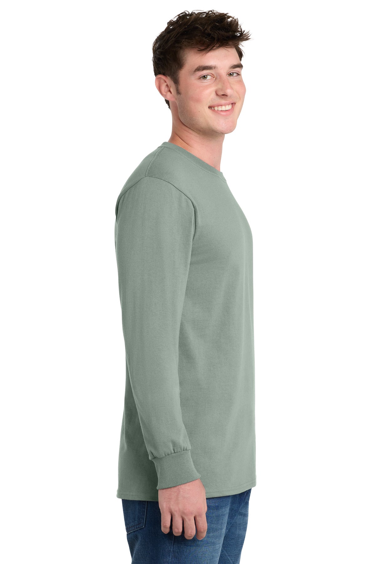 Port & Co Long Sleeve Essential Tee. PC61LS - Stonewashed Green - side