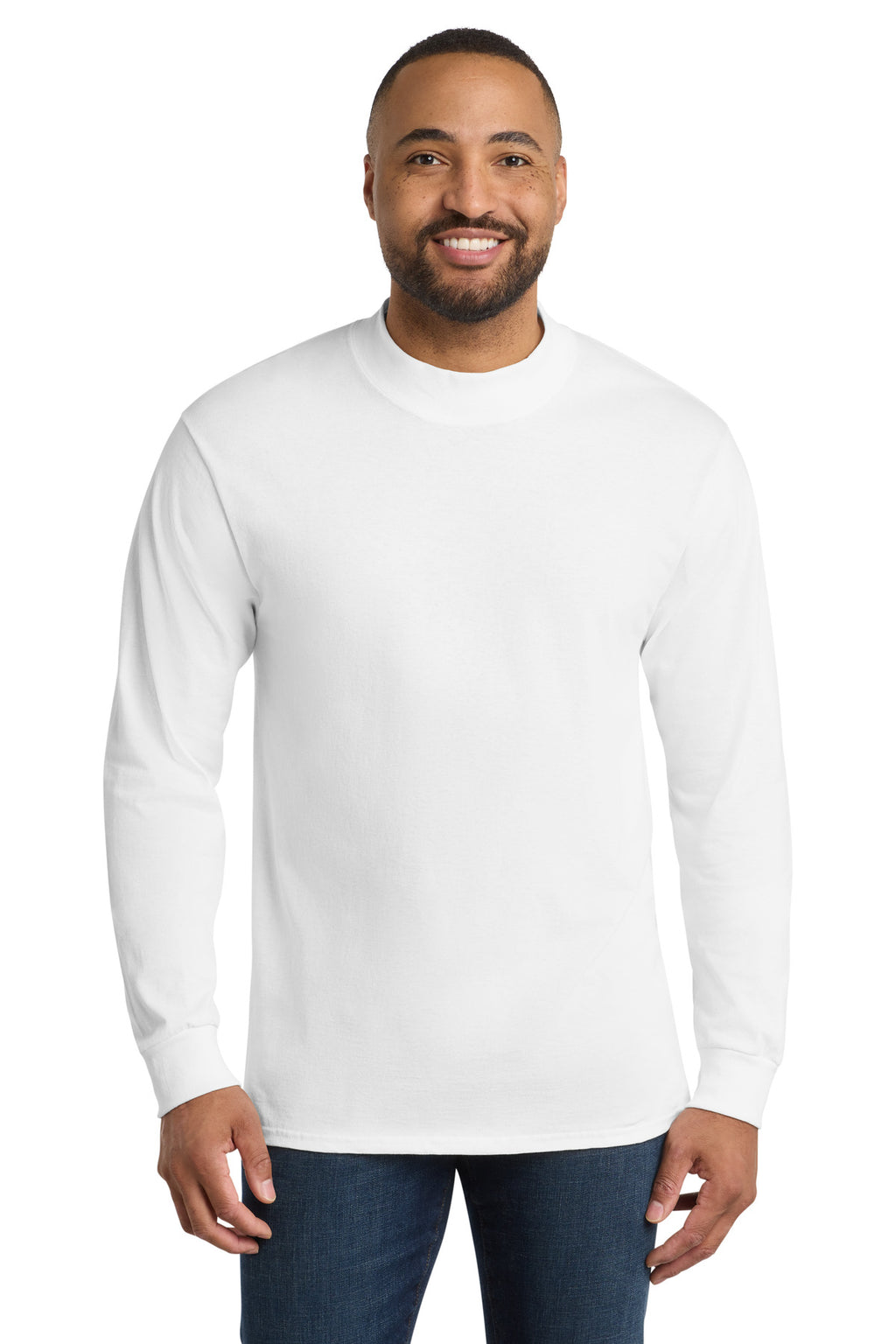 Port & Co Essential Mock Turtleneck. PC61M - White - front