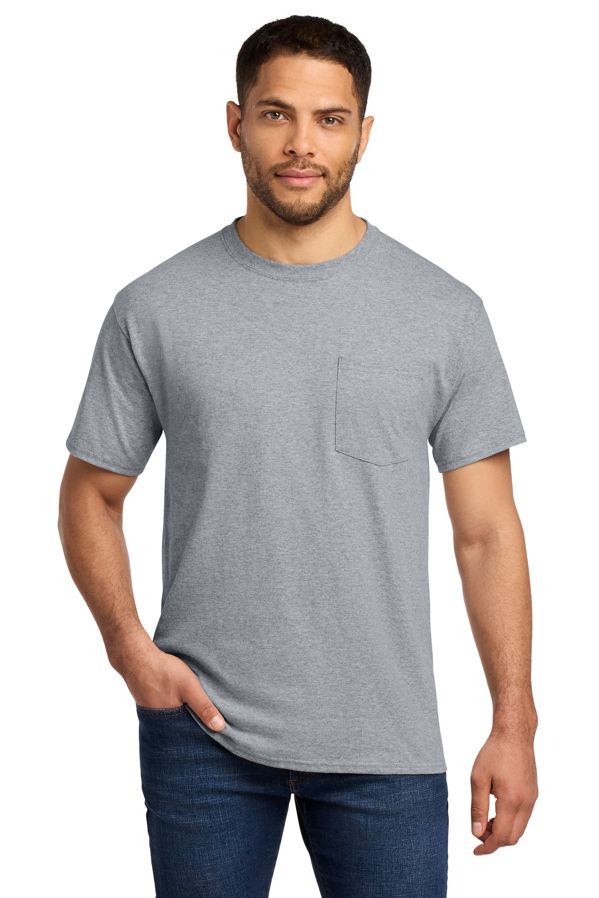 Port & Co Tall Essential Pocket Tee. PC61PT - Athletic Heather - front