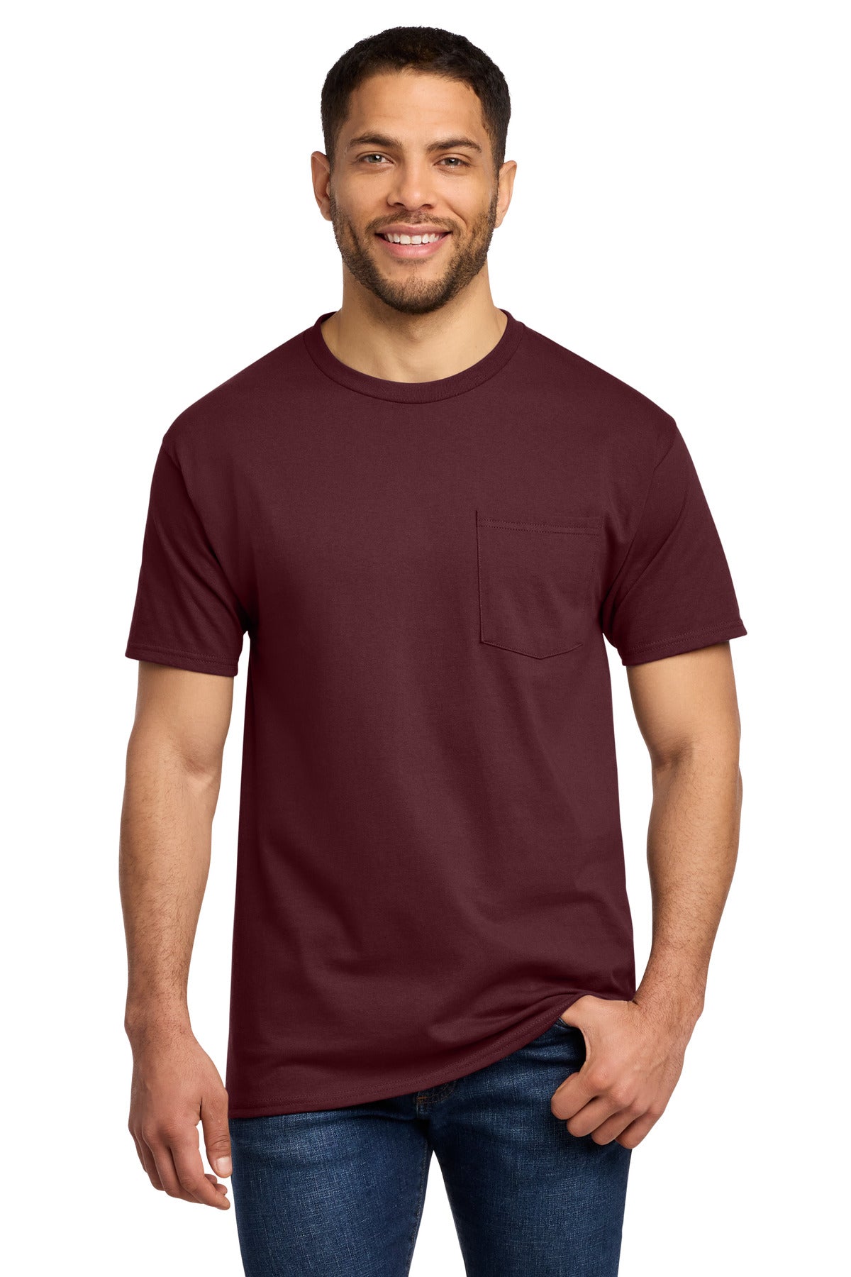 Port & Co Tall Essential Pocket Tee. PC61PT - Athletic Maroon - front
