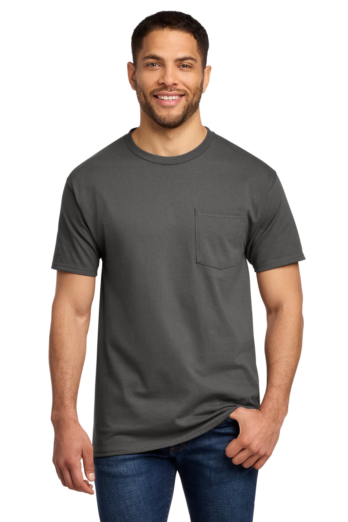 Port & Co Tall Essential Pocket Tee. PC61PT - Charcoal - front