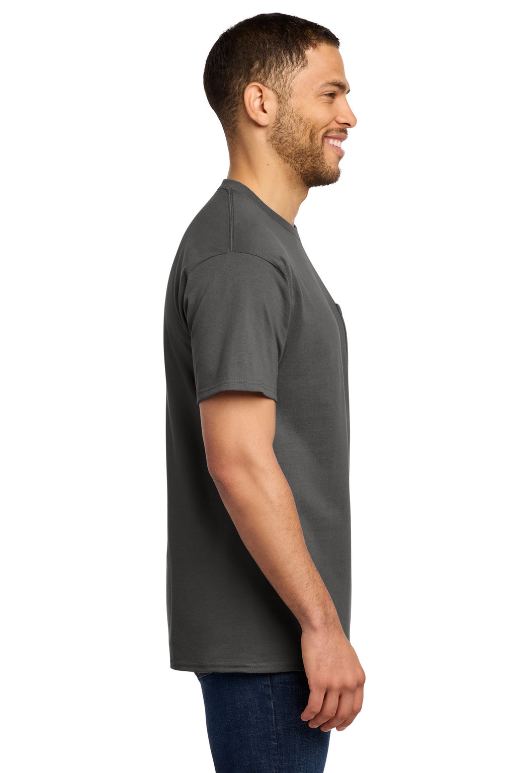 Port & Co Tall Essential Pocket Tee. PC61PT - Charcoal - side