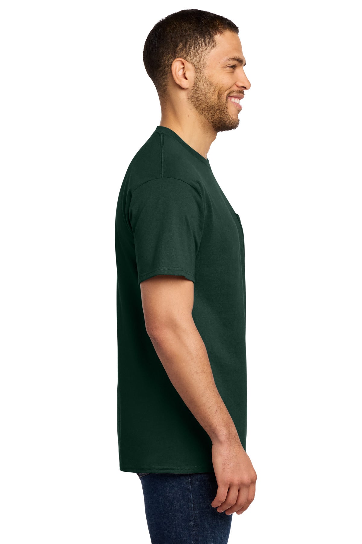 Port & Co Tall Essential Pocket Tee. PC61PT - Dark Green - side