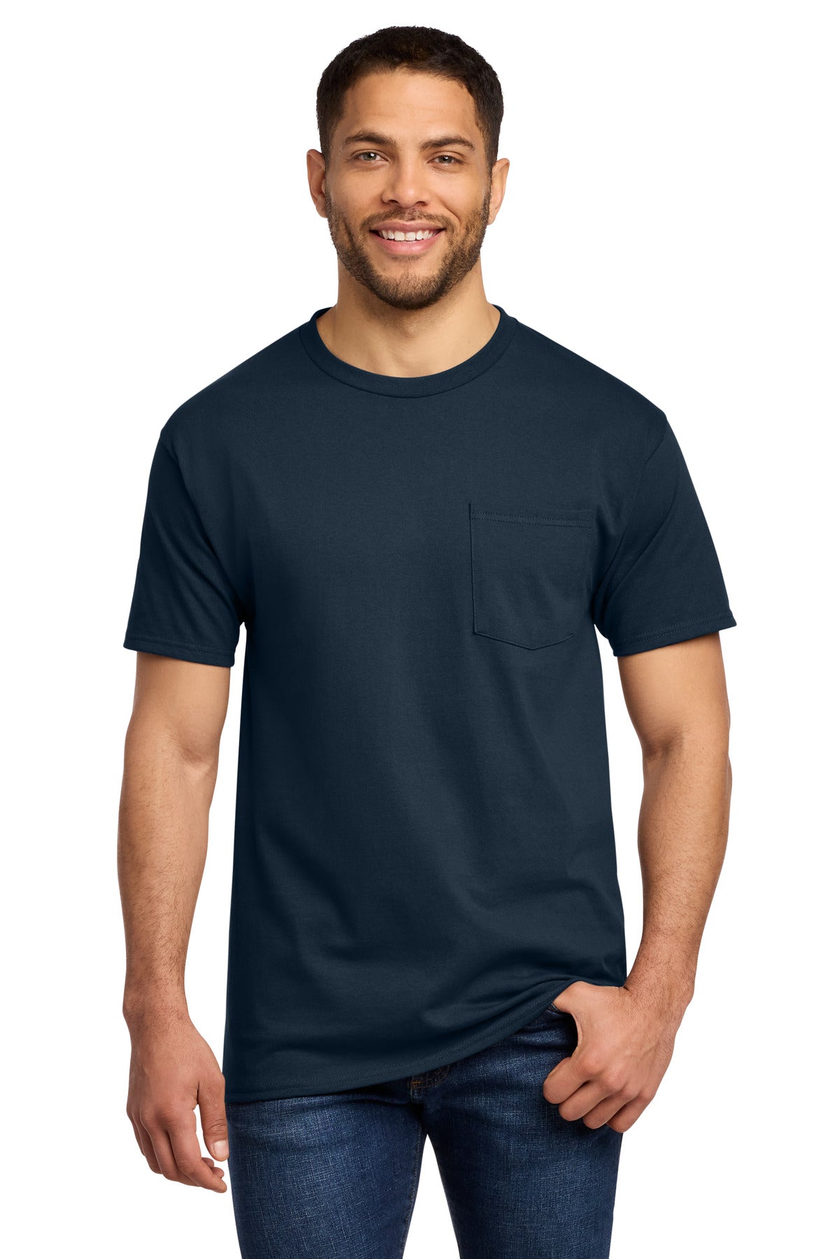 Port & Co Tall Essential Pocket Tee. PC61PT - Deep Navy - front