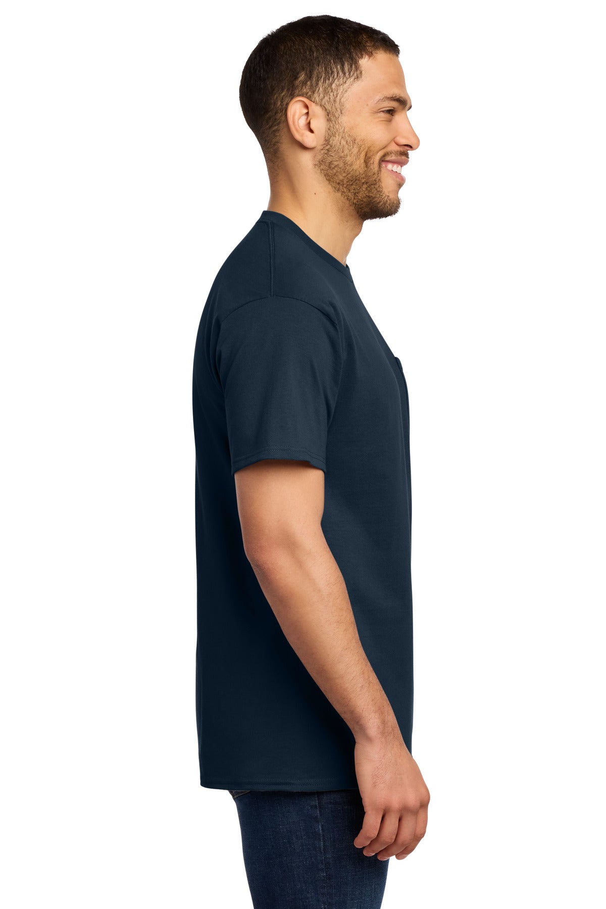 Port & Co Tall Essential Pocket Tee. PC61PT - Deep Navy - side