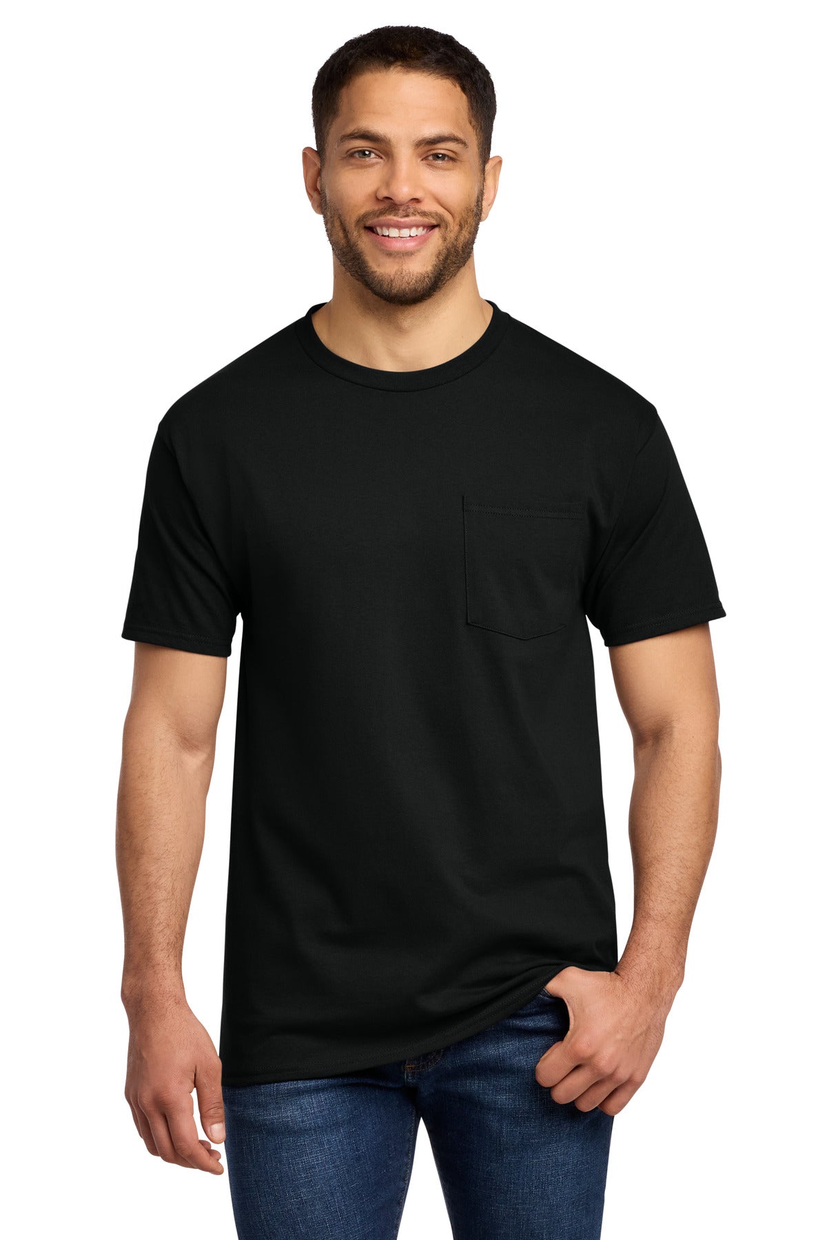 Port & Co Tall Essential Pocket Tee. PC61PT - Jet Black - front