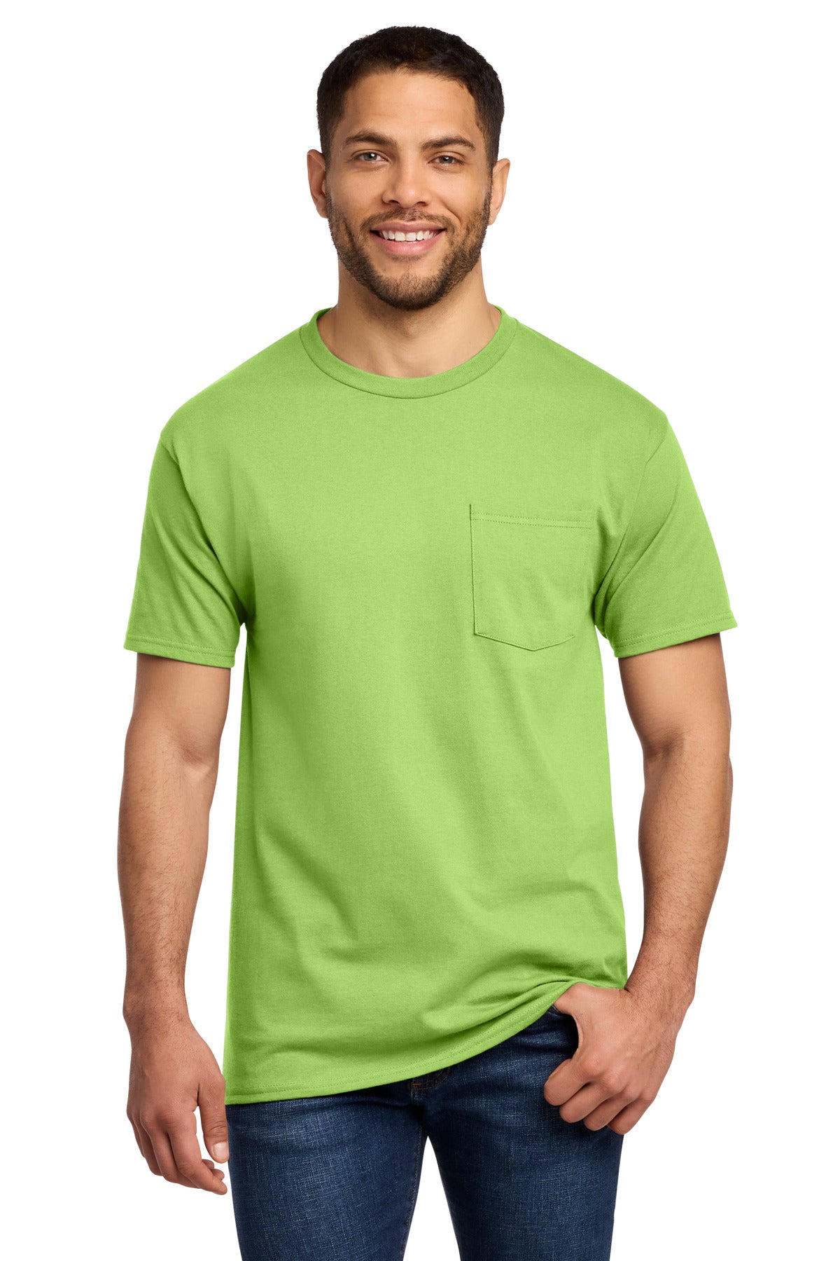 Port & Co Tall Essential Pocket Tee. PC61PT - Lime - front