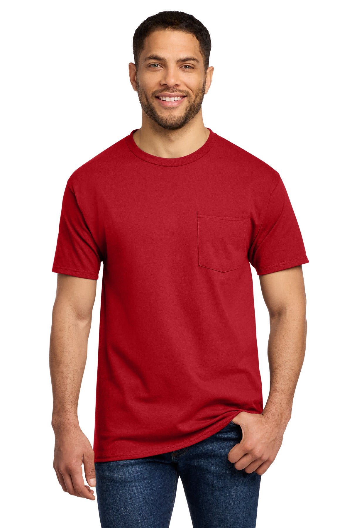 Port & Co Tall Essential Pocket Tee. PC61PT - Red - front