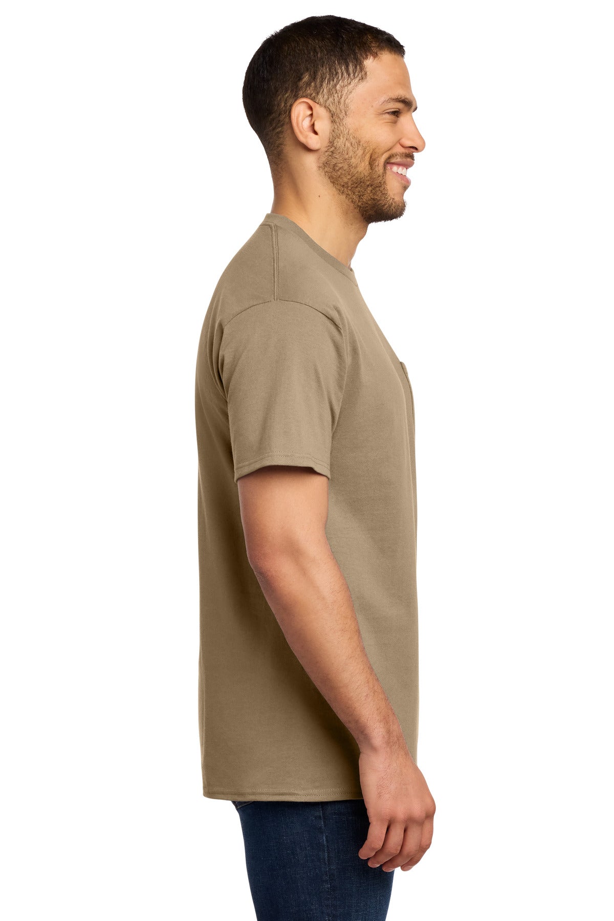 Port & Co Tall Essential Pocket Tee. PC61PT - Sand - side