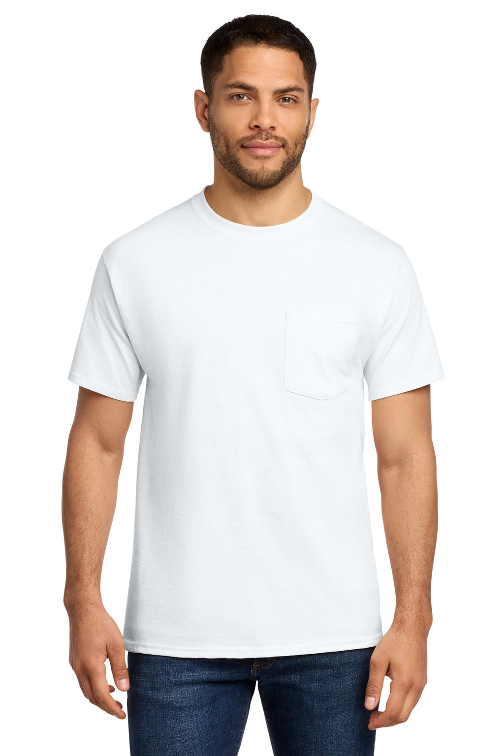 Port & Co Tall Essential Pocket Tee. PC61PT - White - front