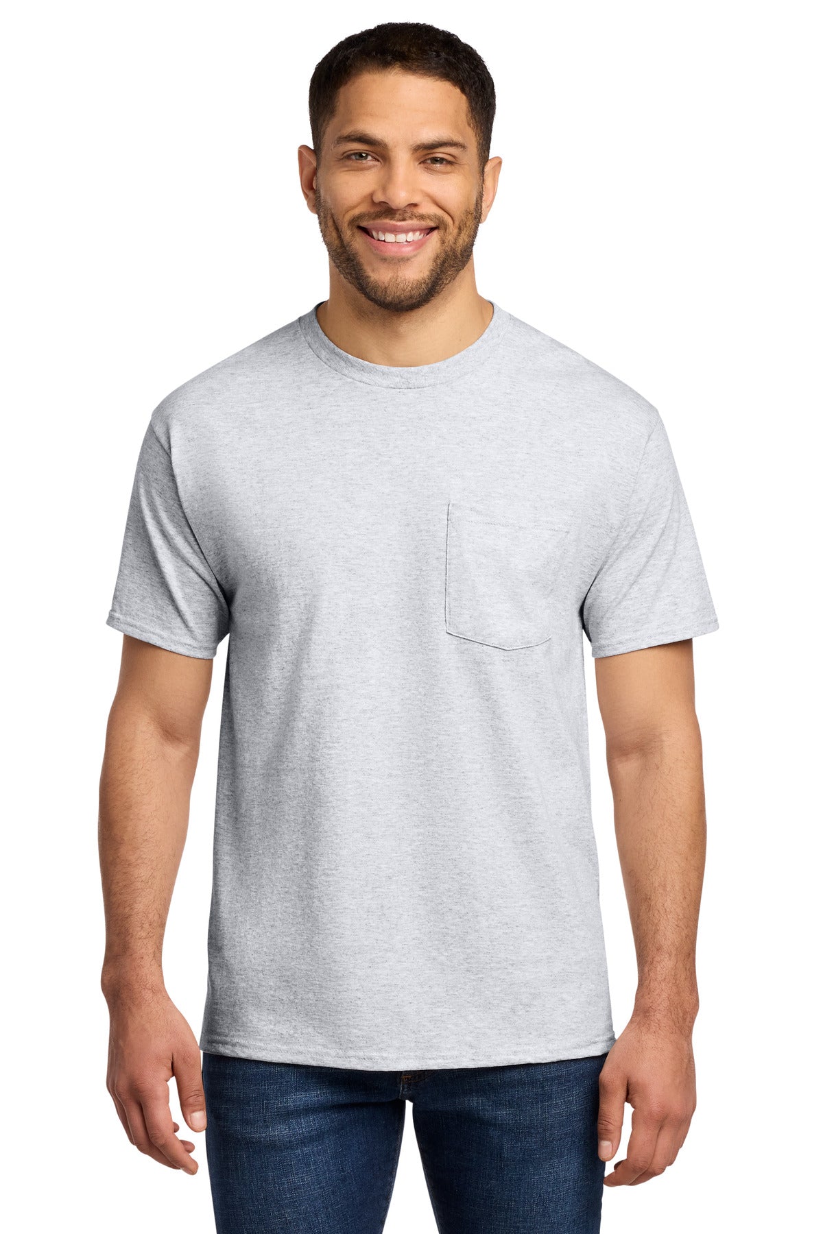 Port & Co Essential Pocket Tee. PC61P - Ash - front