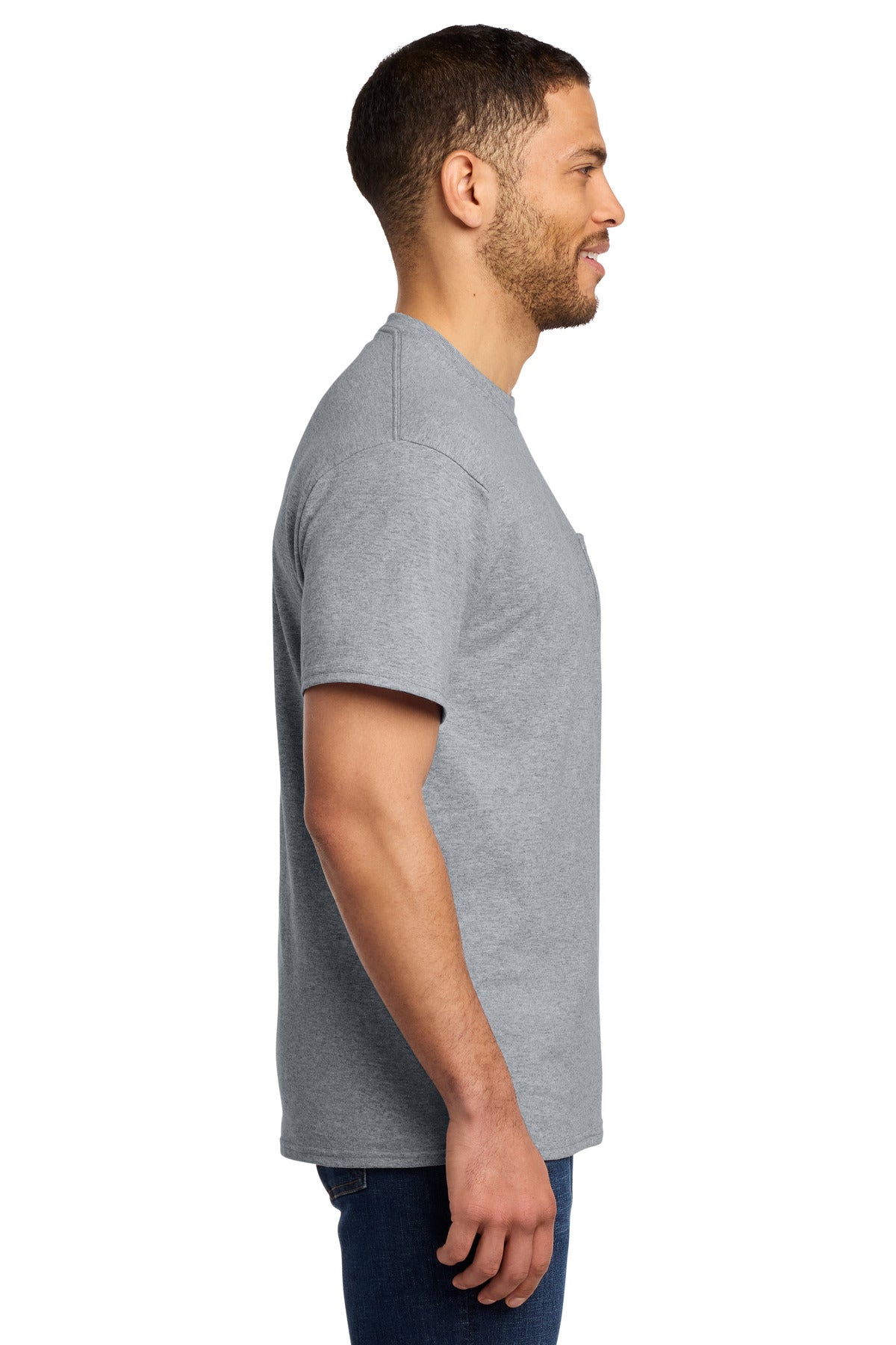 Port & Co Essential Pocket Tee. PC61P - Athletic Heather - side