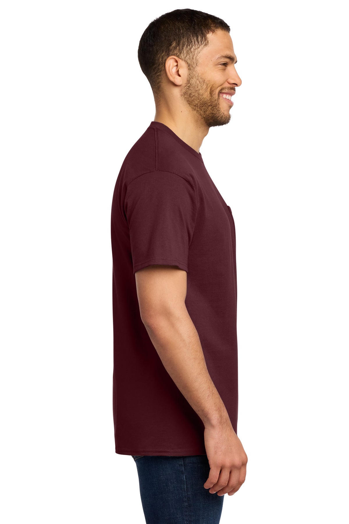 Port & Co Essential Pocket Tee. PC61P - Athletic Maroon - side